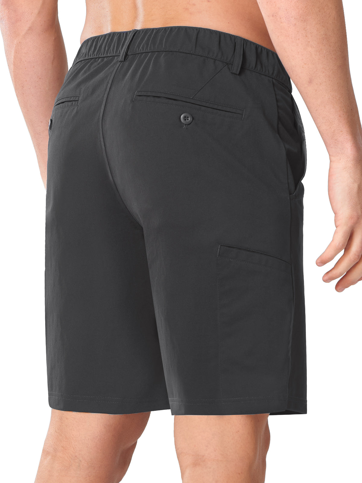 Darkgrey Men's Performance Work Shorts - Back View Featuring Secure Button-Closure Pockets