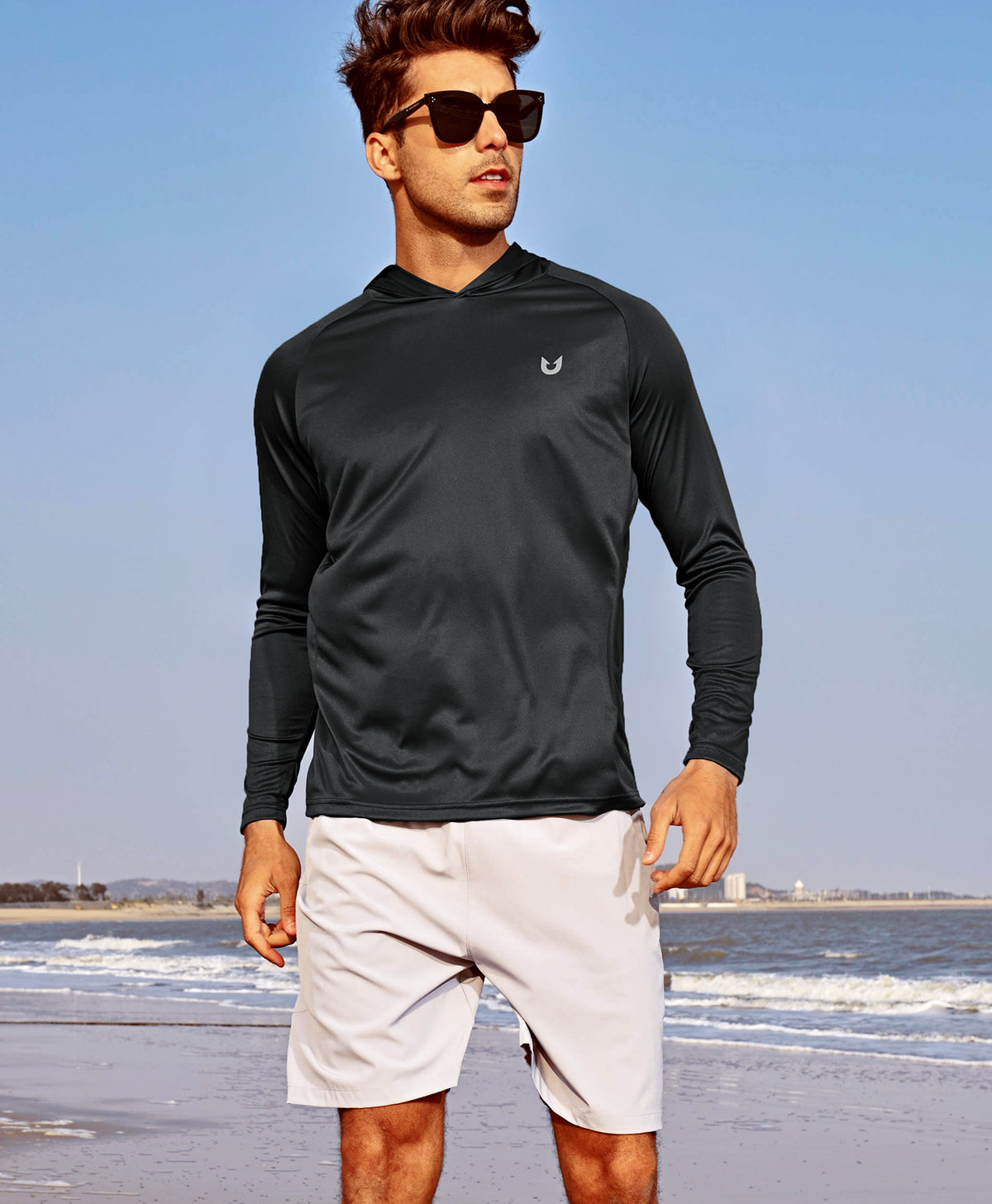 
Men's Fishing Sun Hoodie T Shirt Lightweight Long Sleeve for Workout — black