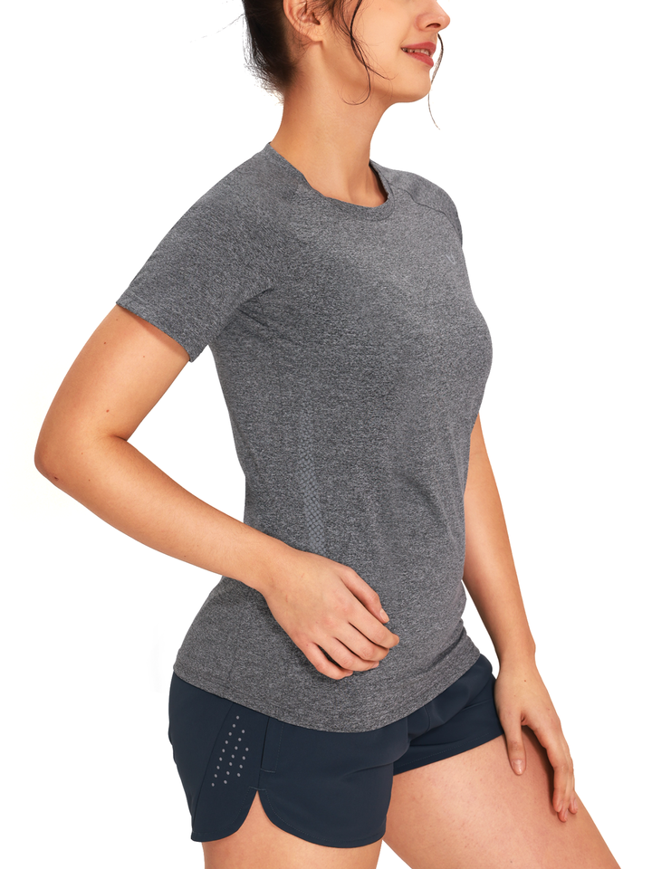 Women's Smoke Heather Yoga Compression Running T Shirts Quick-Dry