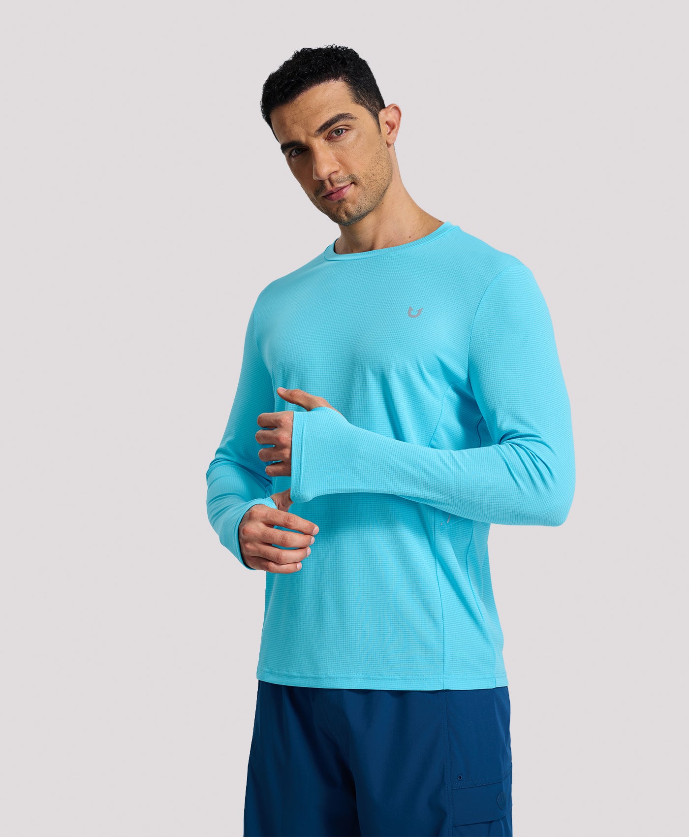 Northyard Men's UV VaporGrid Long Sleeve T-Shirts UPF50+ Thumb Holes for Fishing #color_LIGHTBLUE