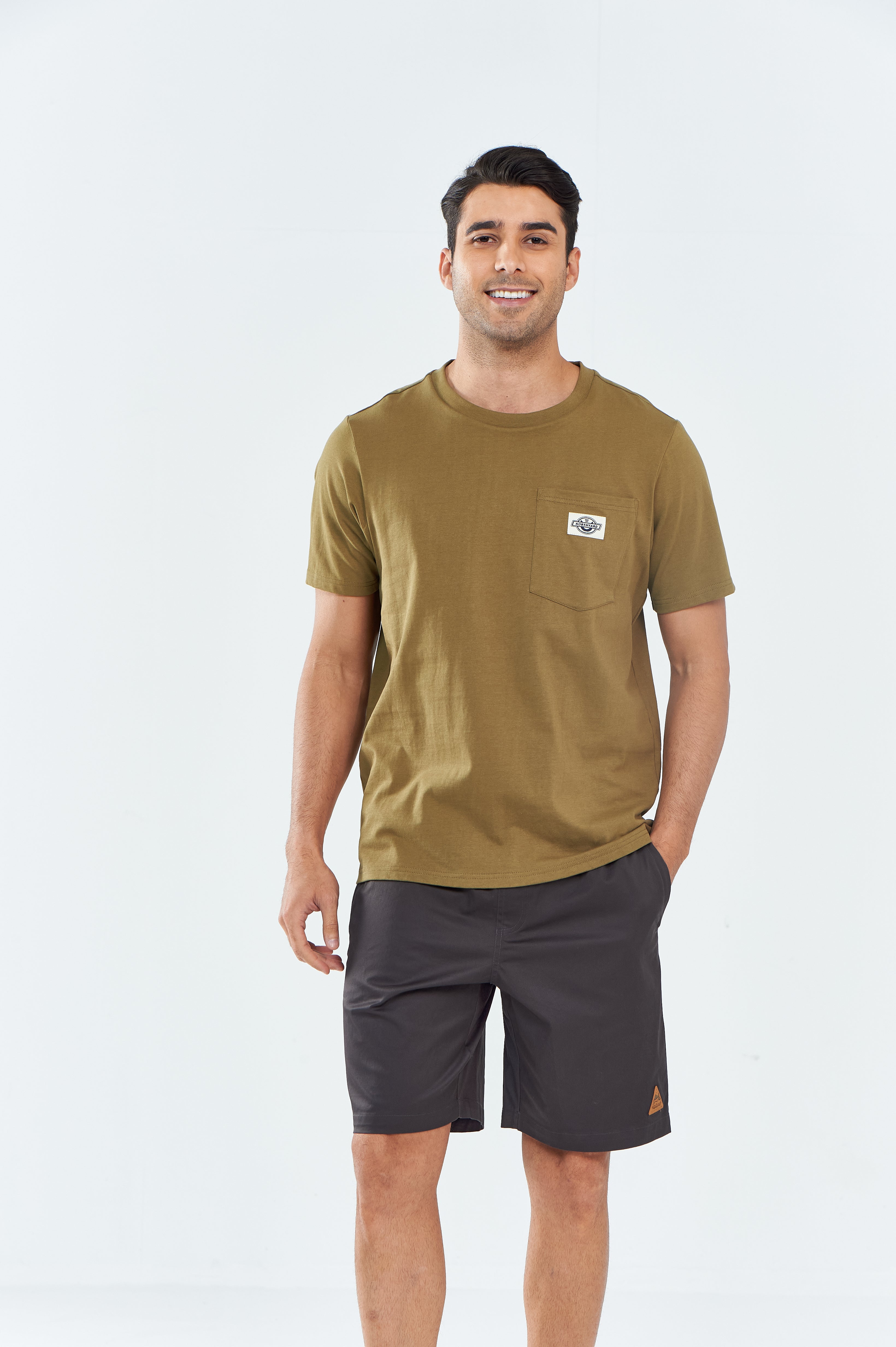 Men's Cotton Crewneck Tee Shirts with Pocket Short Sleeve for Outdoor