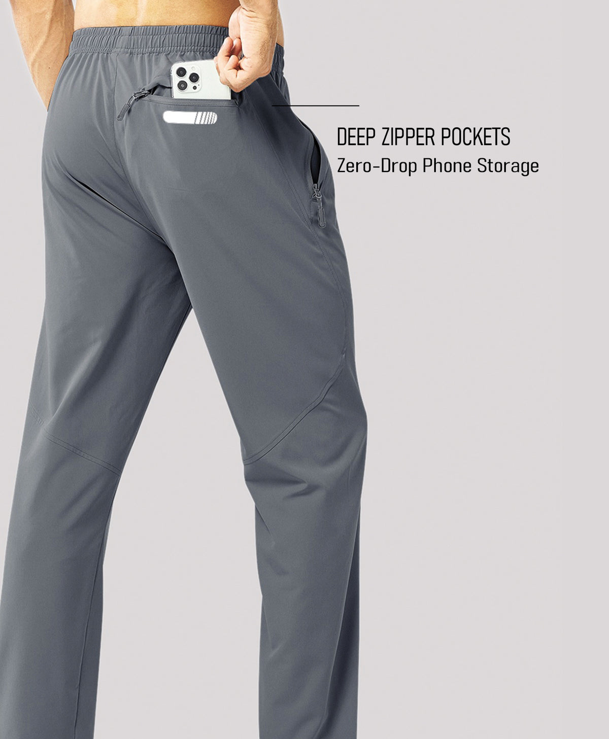 
Men's Lightweight Running Pants with Zipper Pockets — Smoke Grey