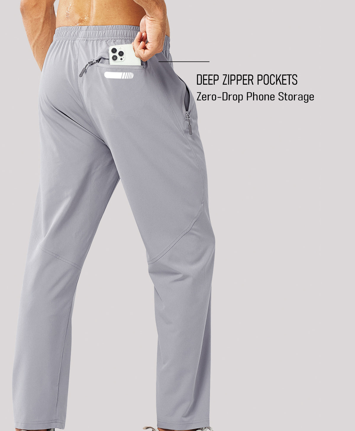 
Men's Lightweight Running Pants with Zipper Pockets — Stone