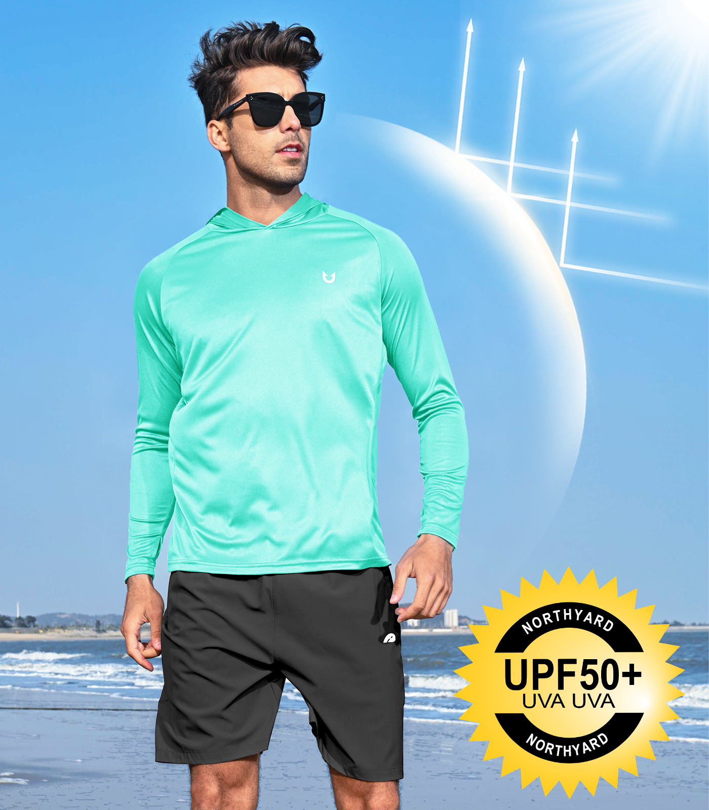 Men's Fishing Sun Hoodie T Shirt Lightweight Long Sleeve for Workout