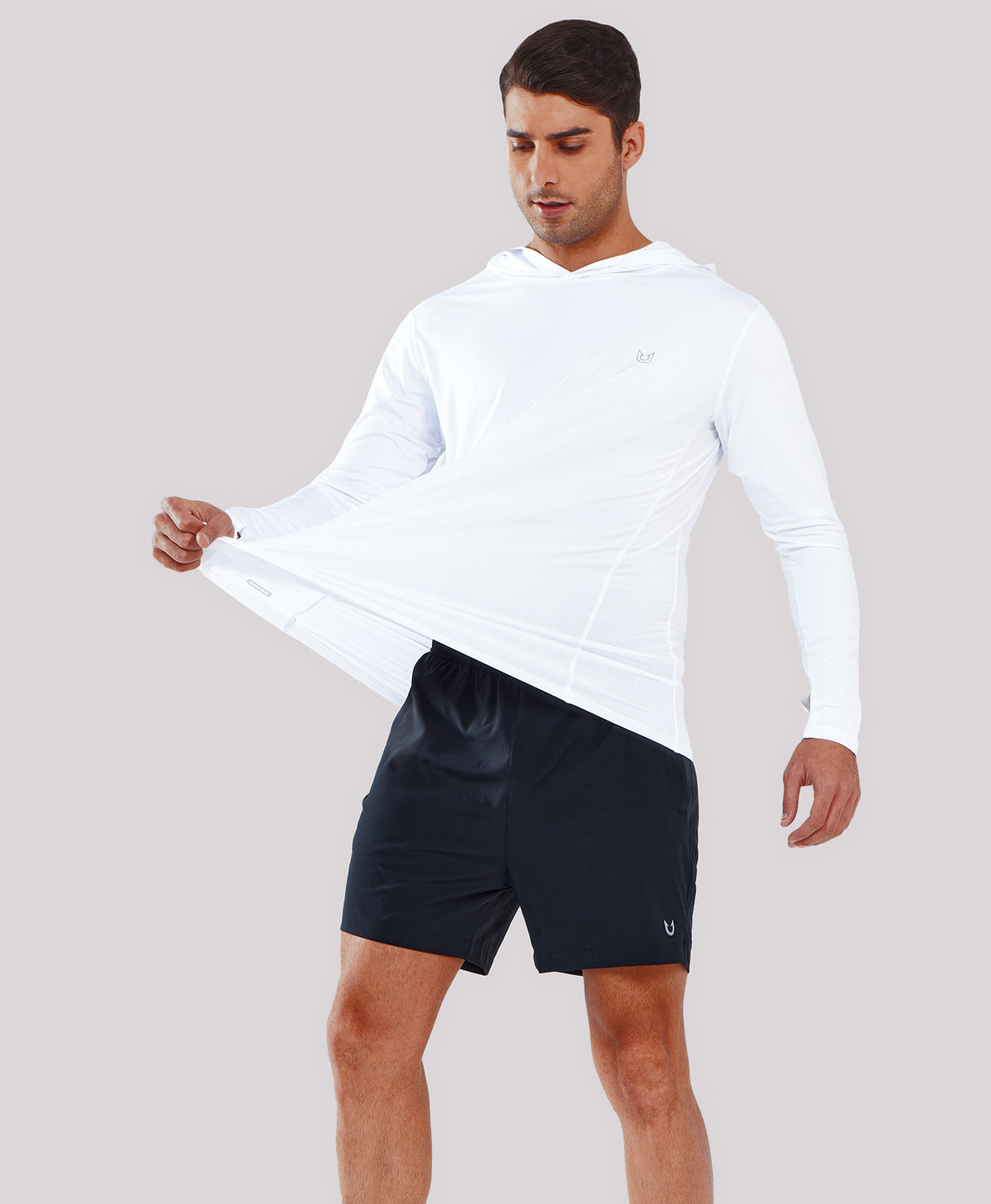
Men's UPF50+ Rash Guard Hoodie T-Shirts — White
