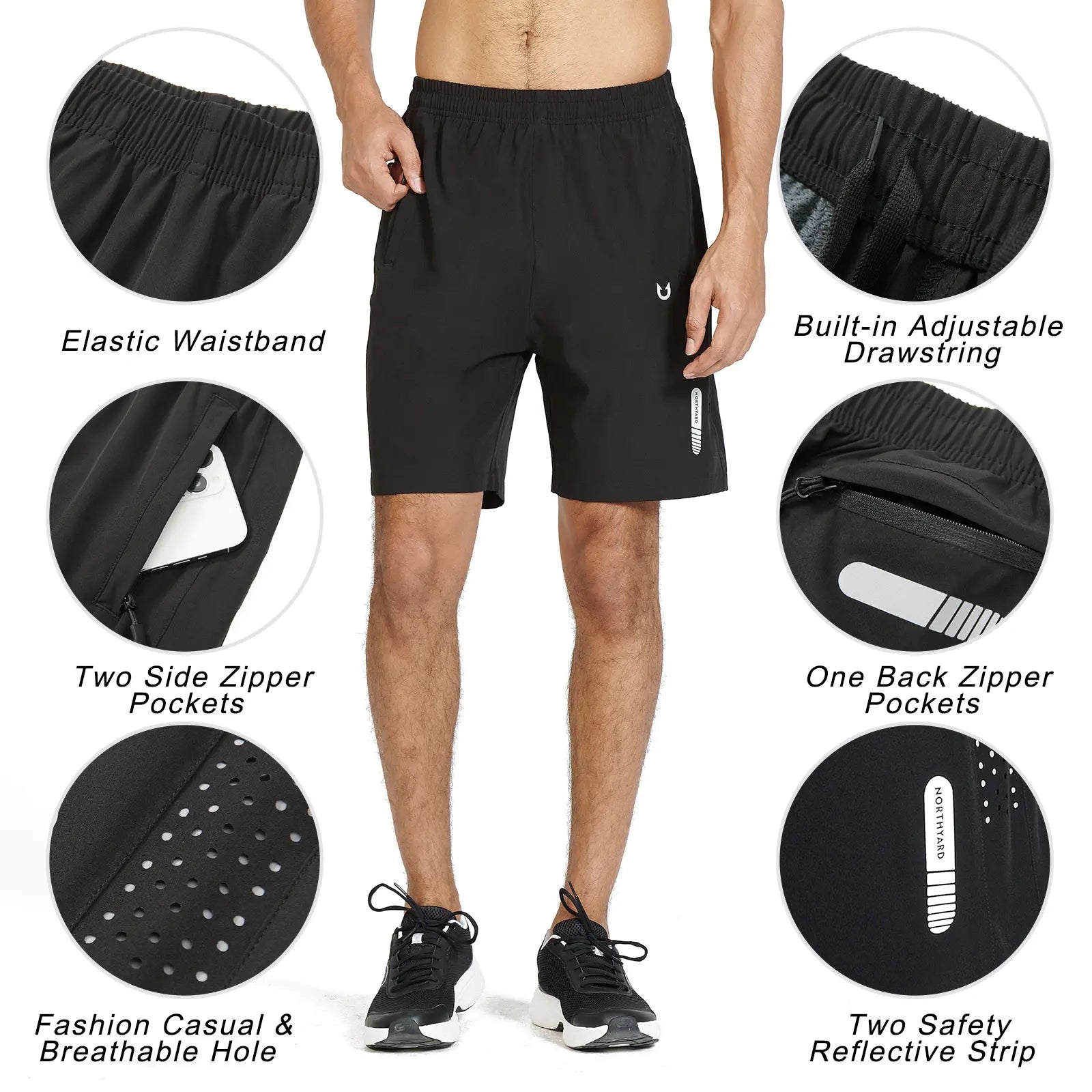 Men's Athletic Workout 7 Inch Gym Shorts with Zipper Pocket for Hiking