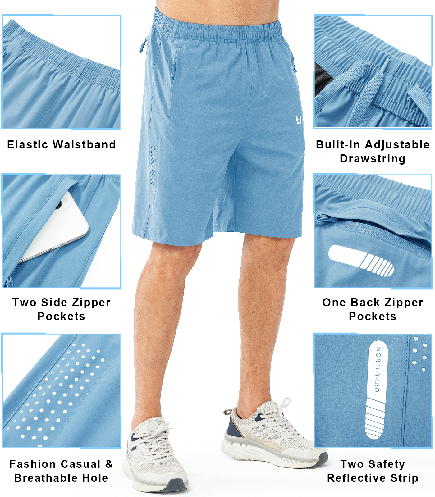 Men's Hiking 9 Inch Inseam Athletic Shorts Quick Dry Fit Gym Workout