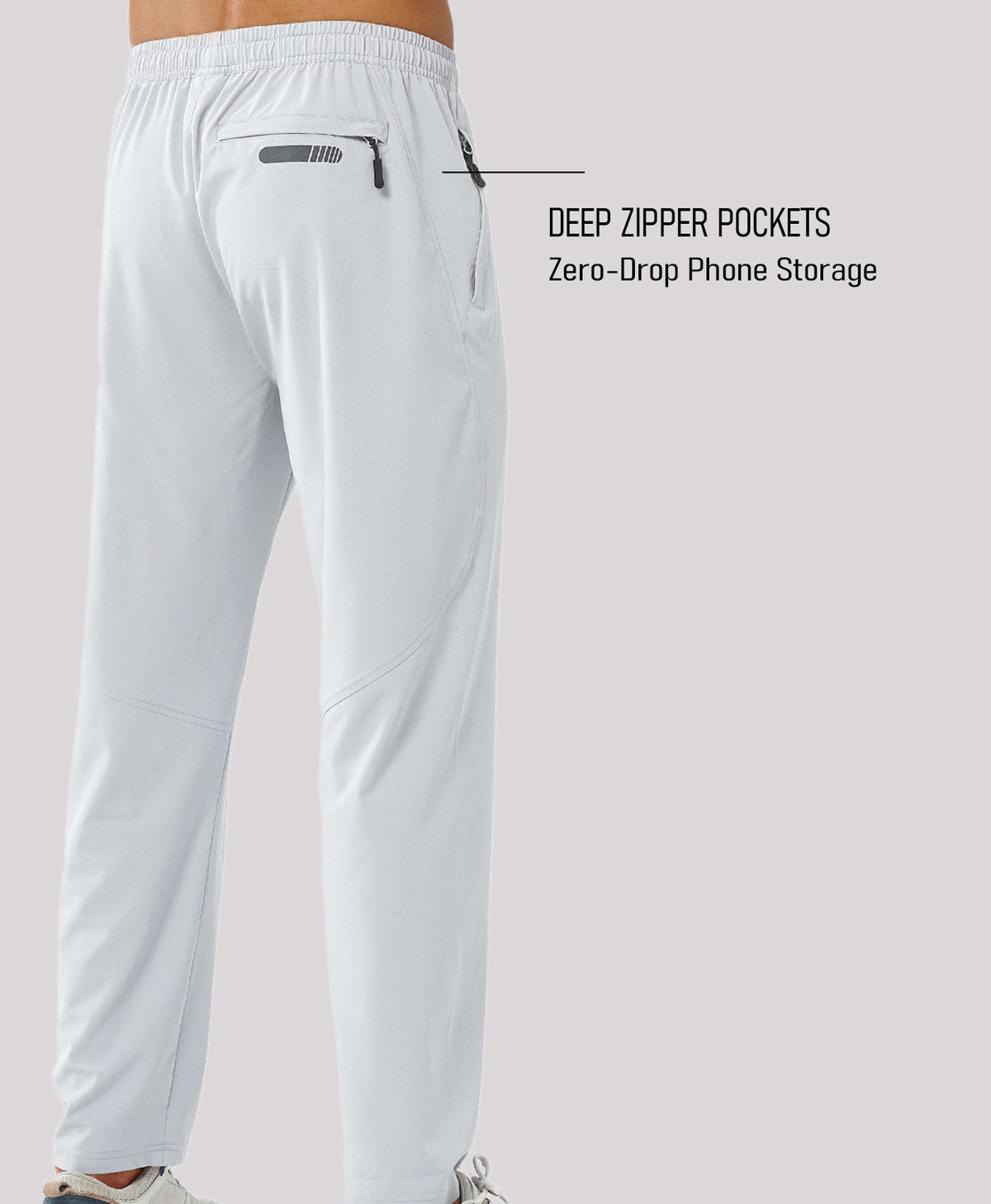 
Men's Lightweight Running Pants with Zipper Pockets — Light Grey