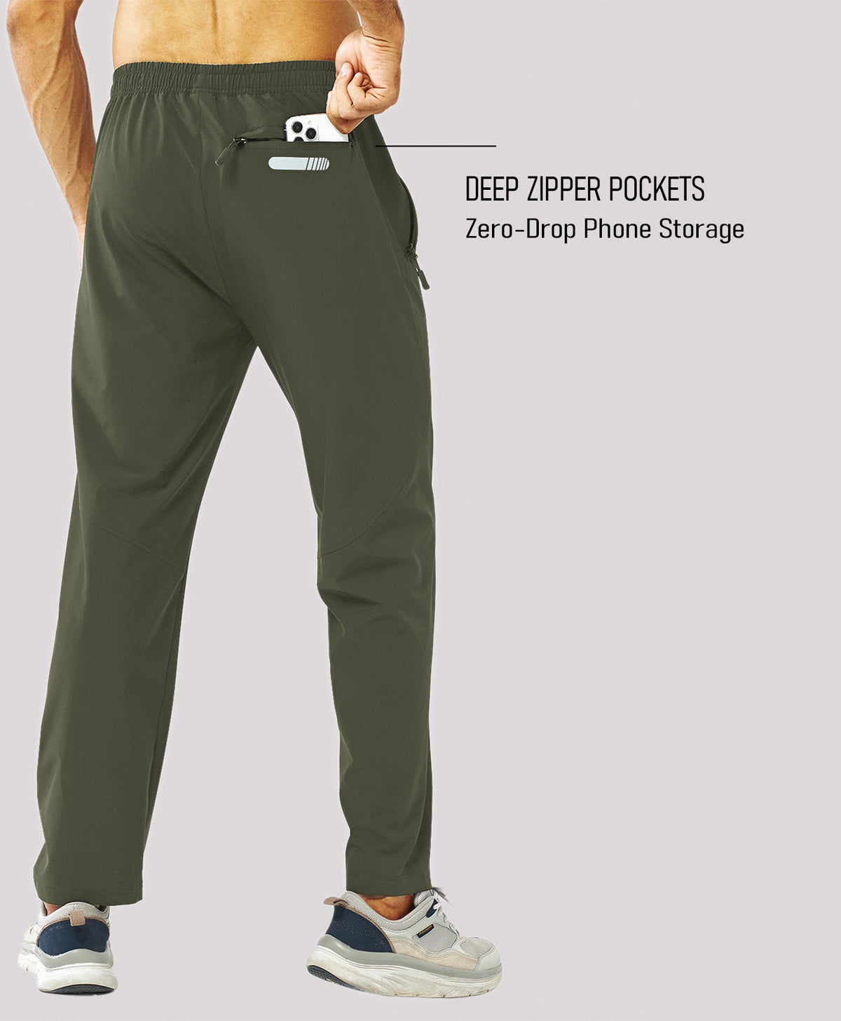 
Men's Lightweight Running Pants with Zipper Pockets — Army Green