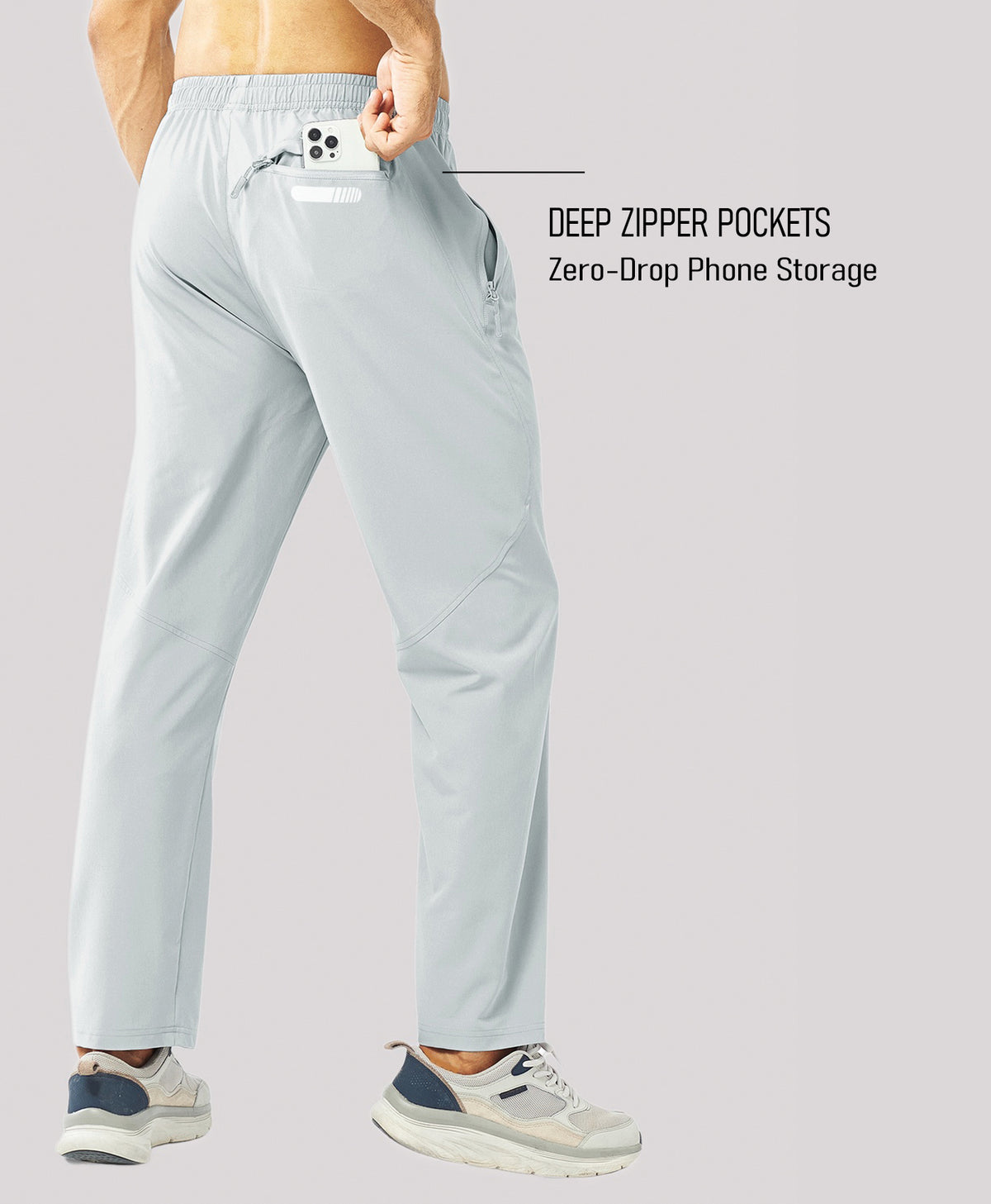 
Men's Lightweight Running Pants with Zipper Pockets — Glacier Grey