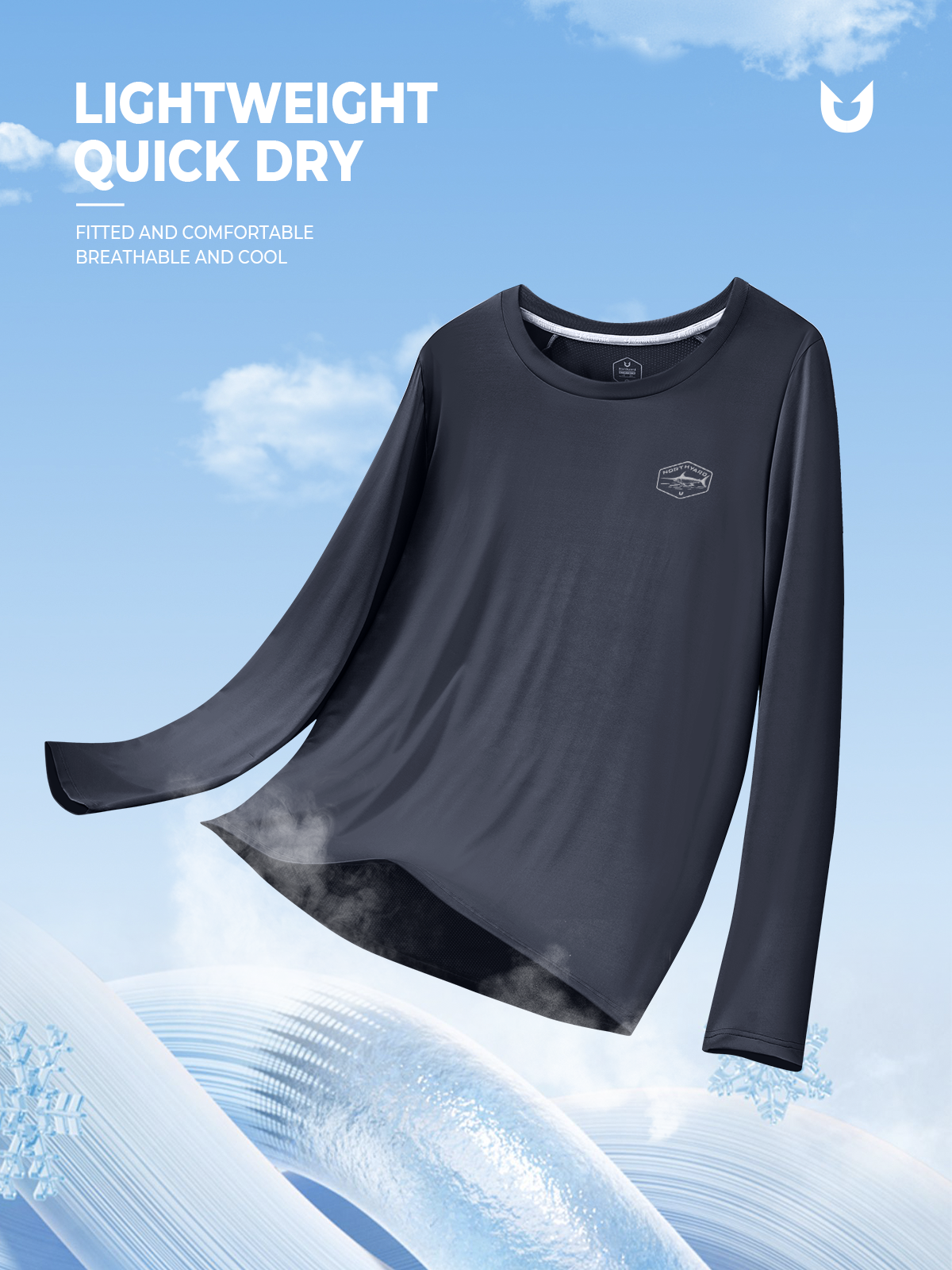 NORTHYARD Men's Dark Grey Sun Protection UV Fishing T Shirts Crewneck Long Sleeve for swim Clothing