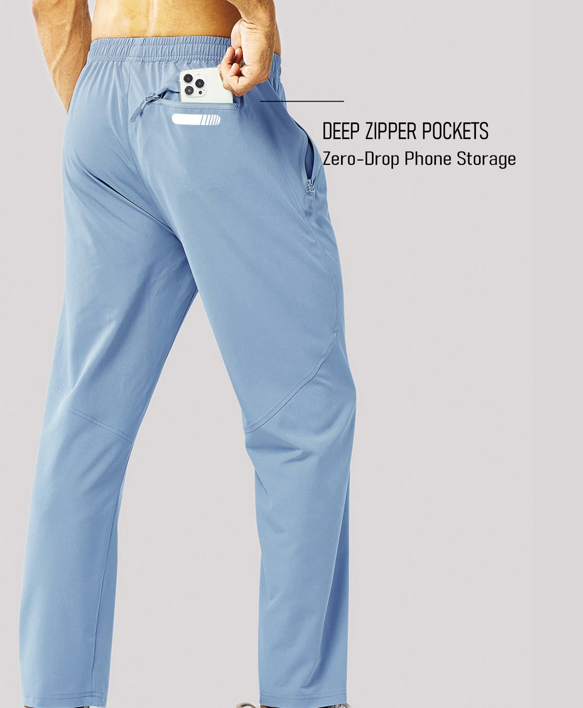 
Men's Lightweight Running Pants with Zipper Pockets — Light Sky