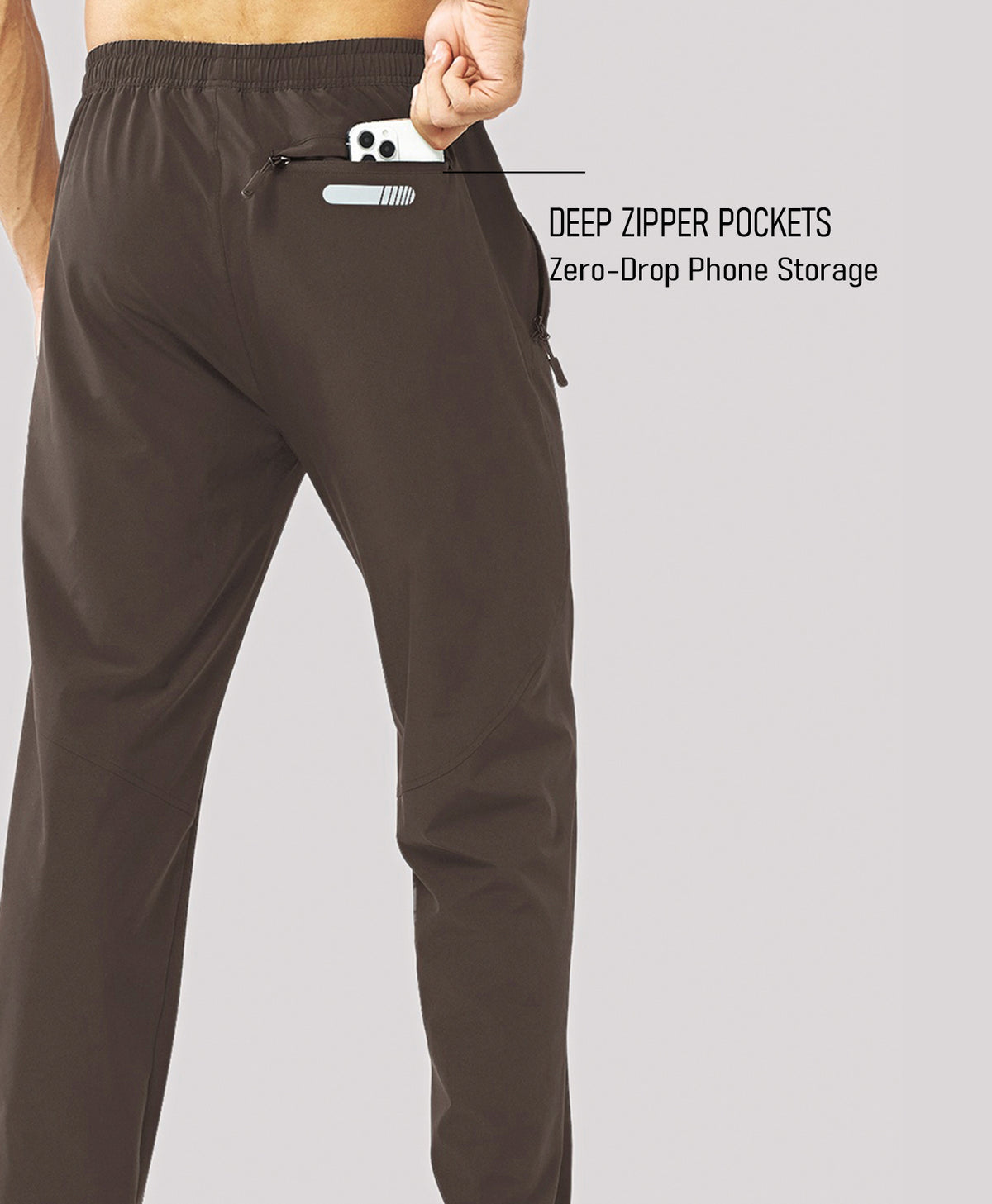 
Men's Lightweight Running Pants with Zipper Pockets — Brown