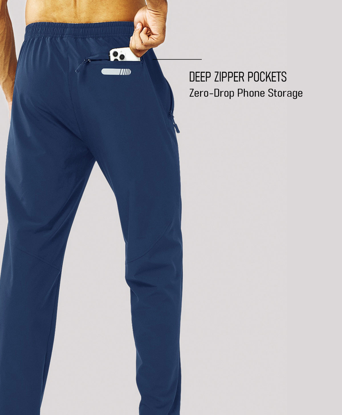 
Men's Lightweight Running Pants with Zipper Pockets — Dark Blue
