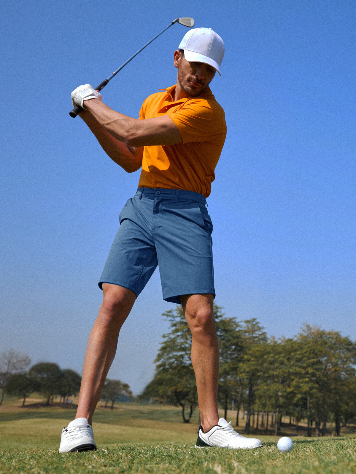 Federalblue Men's 9" Performance Golf Shorts On-Model - 4-Way Stretch Flat Front Casual Work Shorts