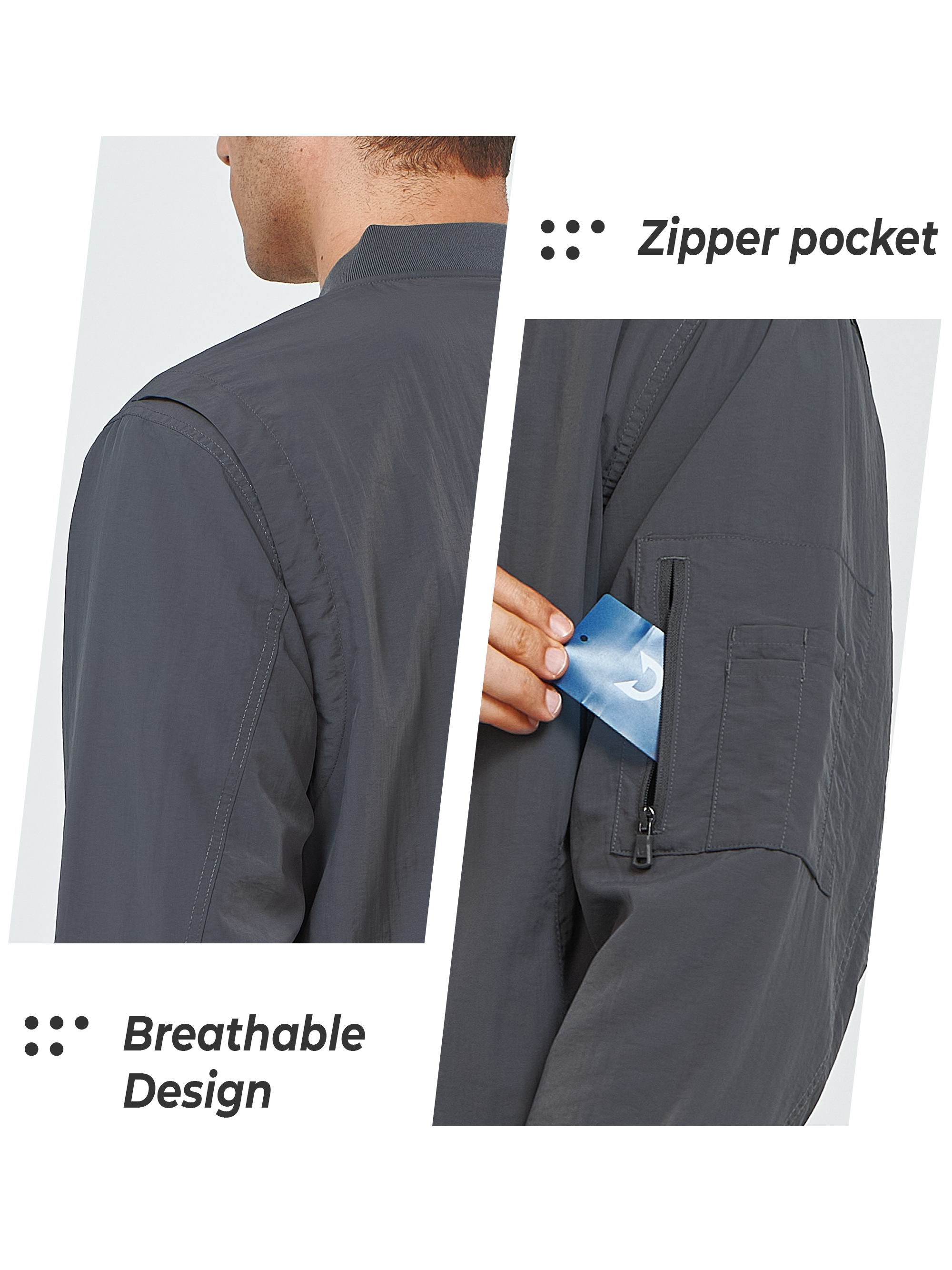 Men's Bomber Jacket Lightweight Casual Windbreaker Zip Up Windproof