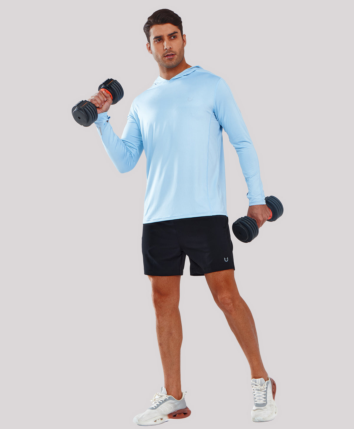 
Men's UPF50+ Rash Guard Hoodie T-Shirts — Sky Blue