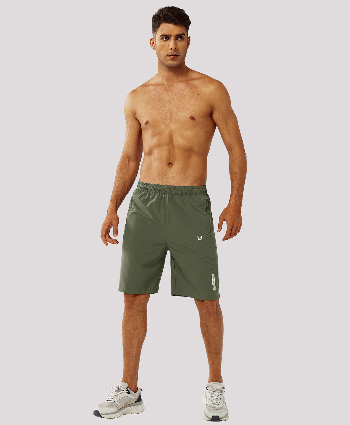 
Men's Hiking 9 Inch Inseam Athletic Shorts Quick Dry Fit Gym Workout — Army Green