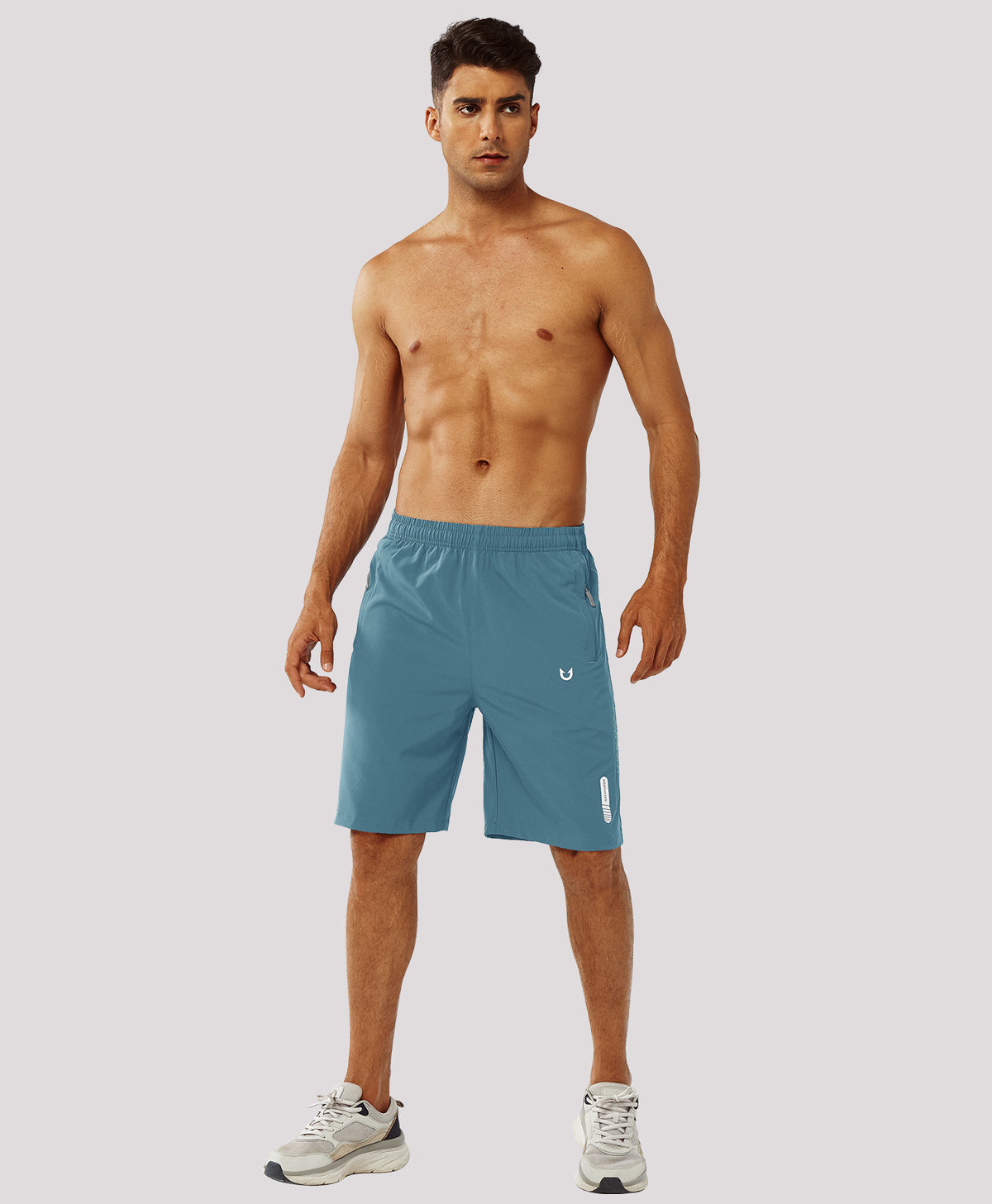 
Men's Hiking 9 Inch Inseam Athletic Shorts Quick Dry Fit Gym Workout — Grey Blue