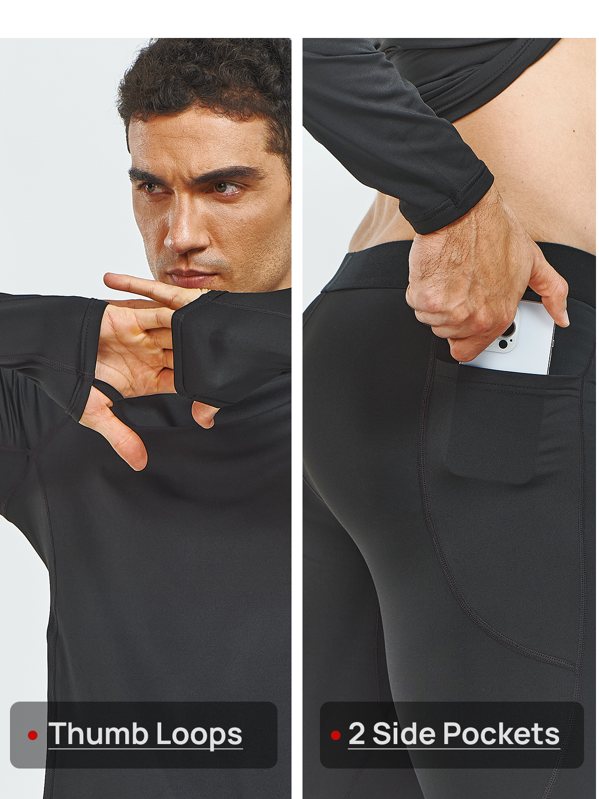 Men's Thermal Underwear Set Long Johns Fleece Shirts with Pockets