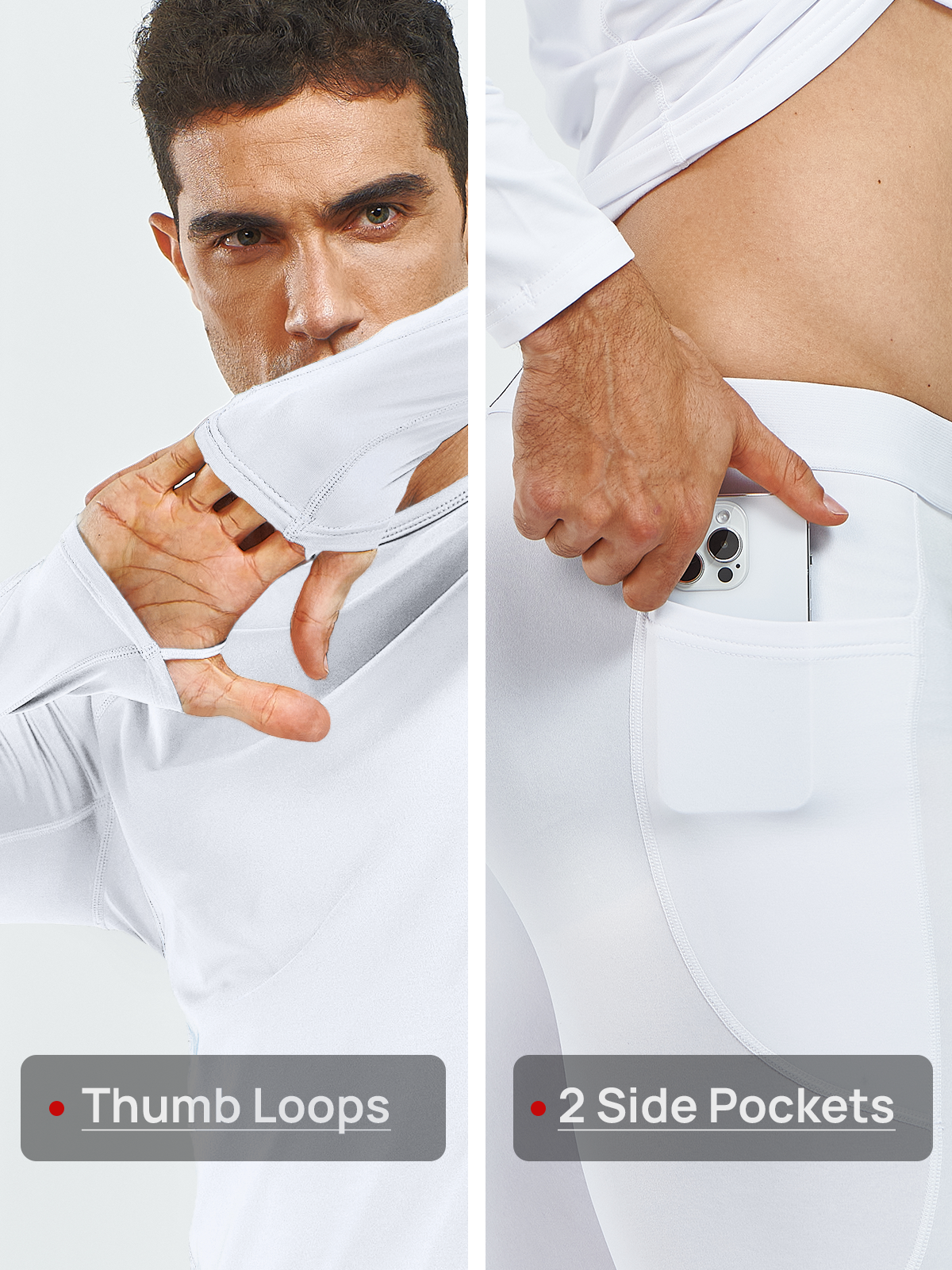 Men's Thermal Underwear Set Long Johns Fleece Shirts with Pockets