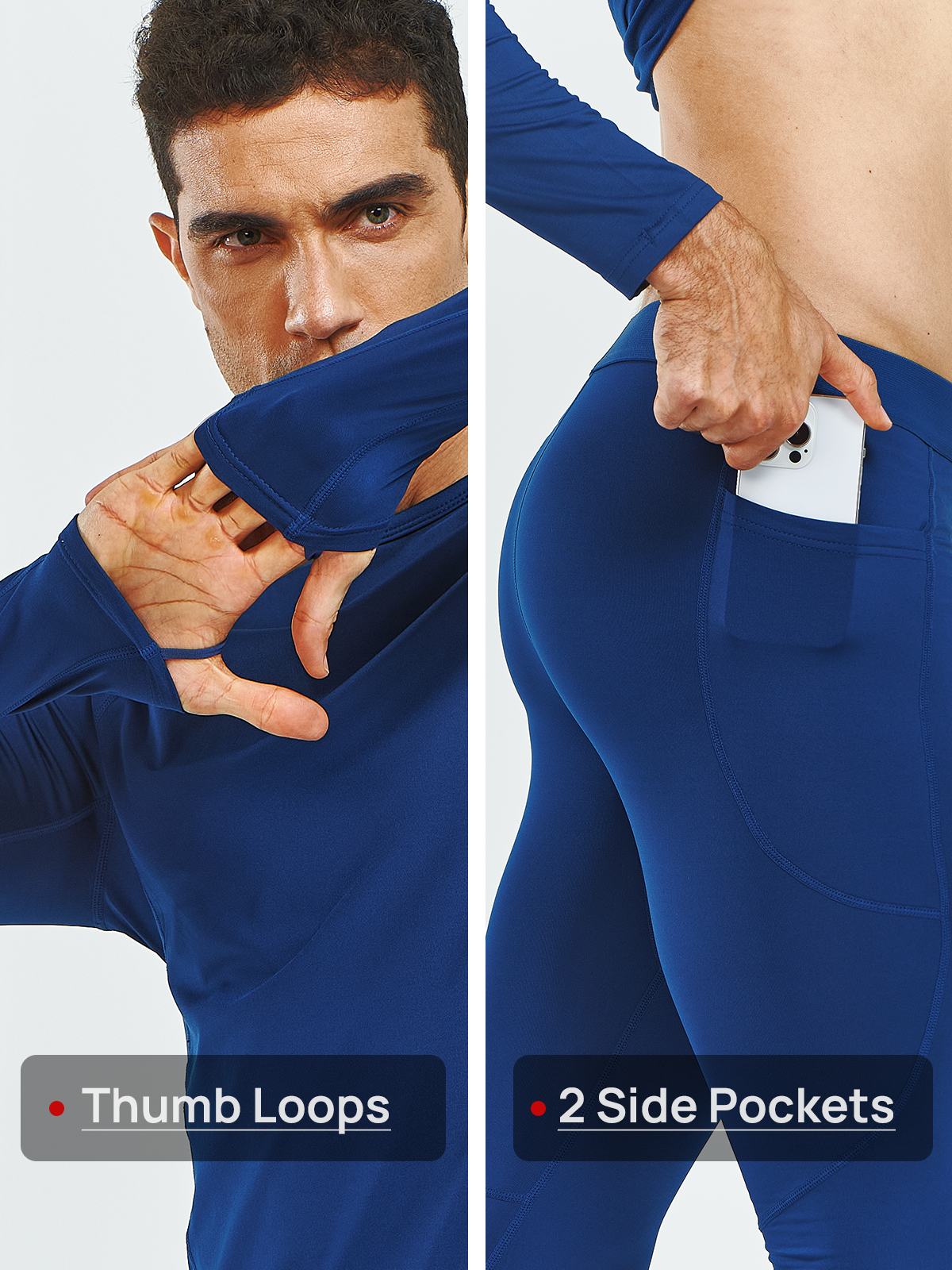 Men's Thermal Underwear Set Long Johns Fleece Shirts with Pockets