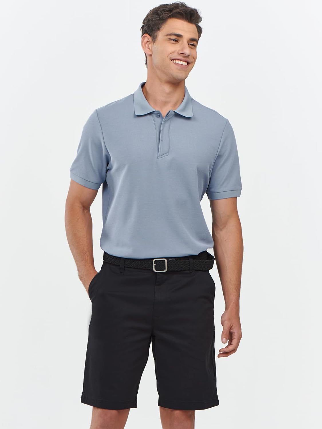 Northyard Men's Grey Blue Cotton Tennis Polo Shirts Golf Pickleball Casual Knitted T-Shirt Front