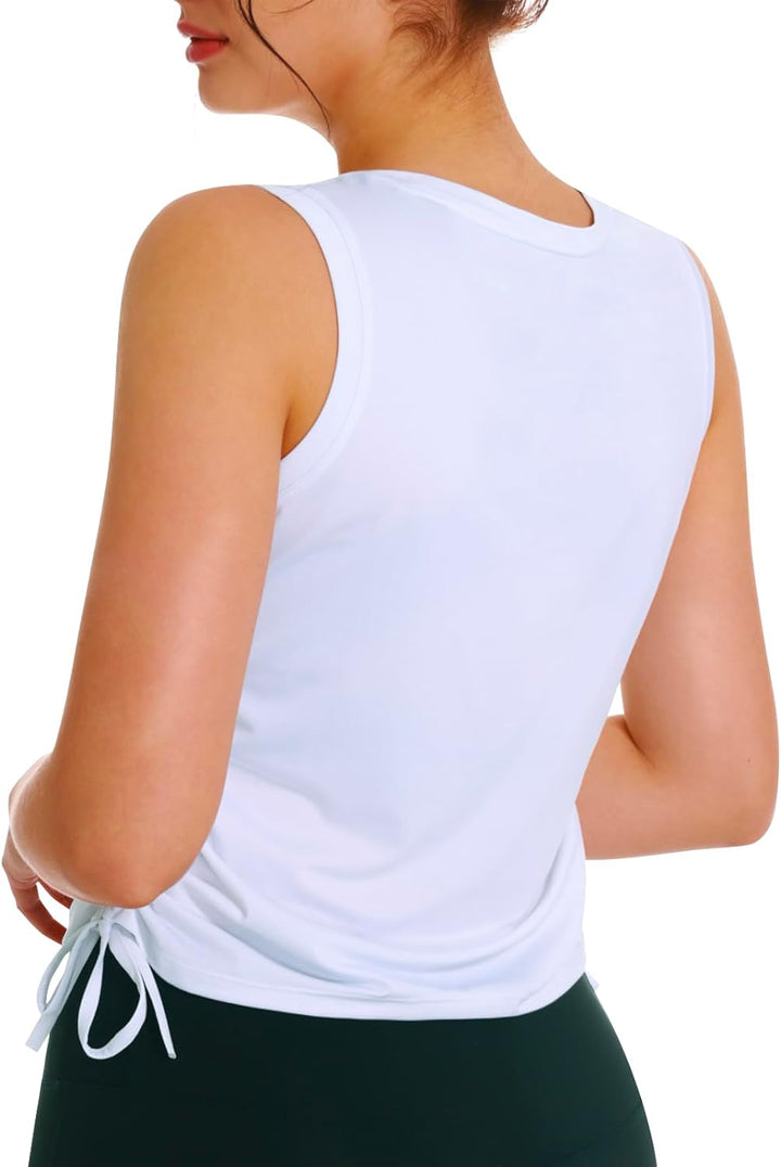 Women's White Sleeveless Workout Tank Tops Back