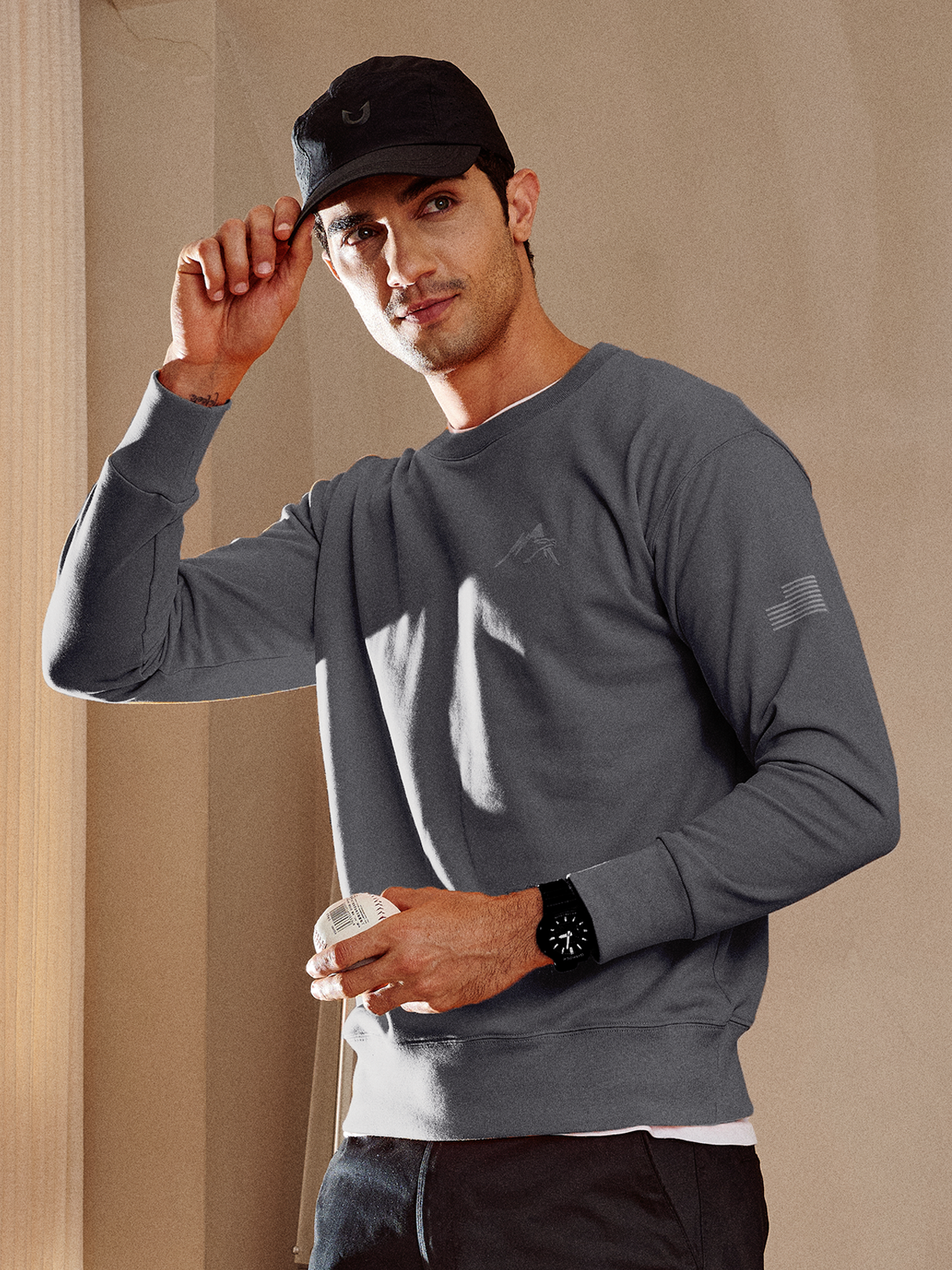 Northyard Men's Dark Grey Cotton Long Sleeve Crewneck Golf Sport Fitness Casual Sweatshirt Fashion