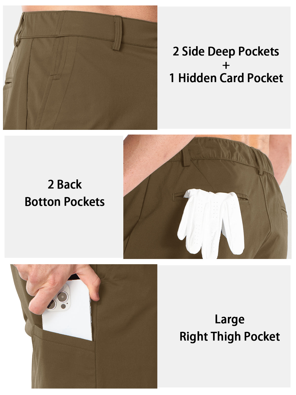 Darkkhaki 6-Pocket Utility Advantage - Deep Side Pockets with Discrete Scorecard & Phone Sleeves