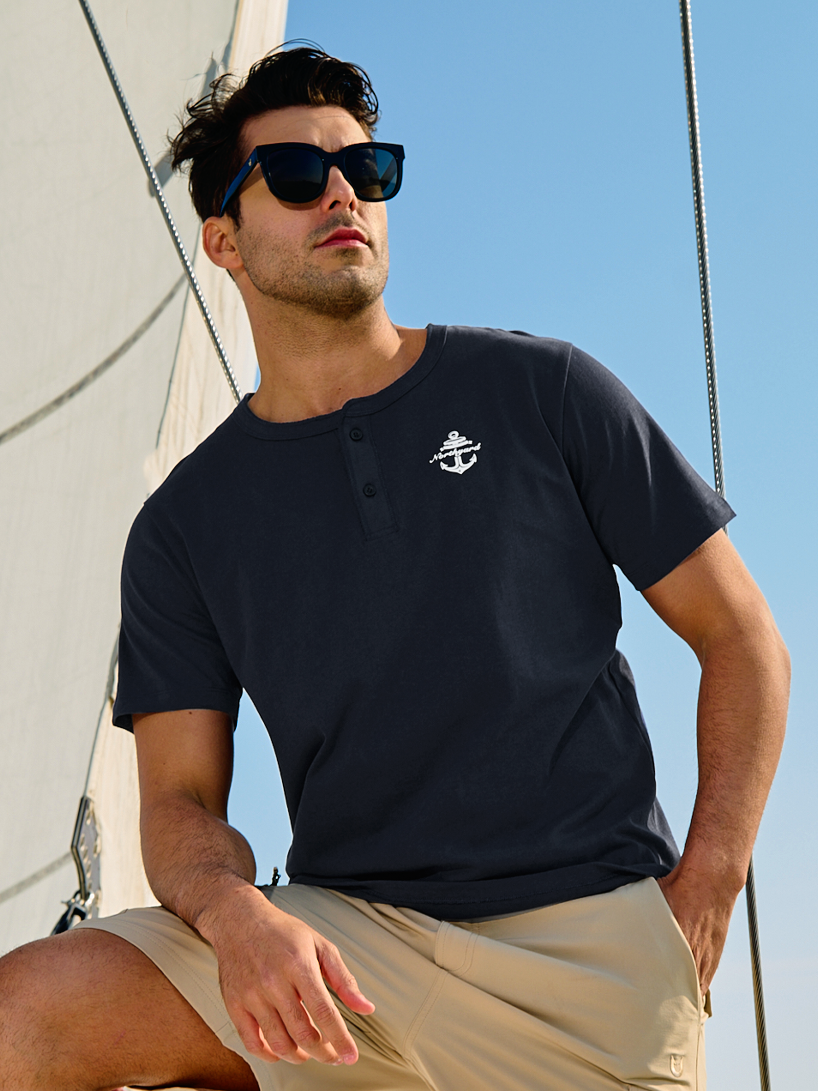 Men's Casual Henley T Shirts Cotton Crewneck Short Sleeve with Button