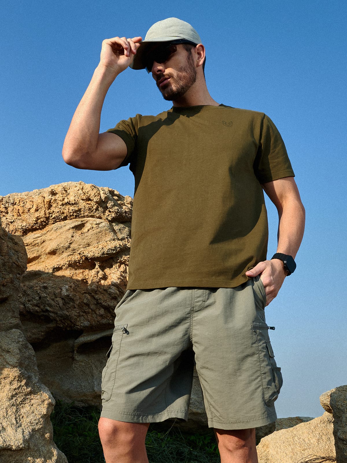 Sagegreen Men's 9" Hiking Cargo Shorts On-Model - Outdoor Adventure & Tactical Gear