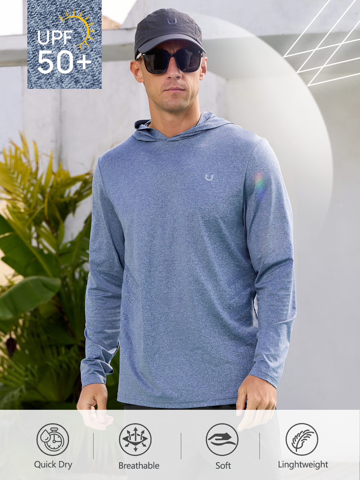 Men's Fishing Hoodie T-Shirt Long Sleeve Sun Protection for Run Hiking