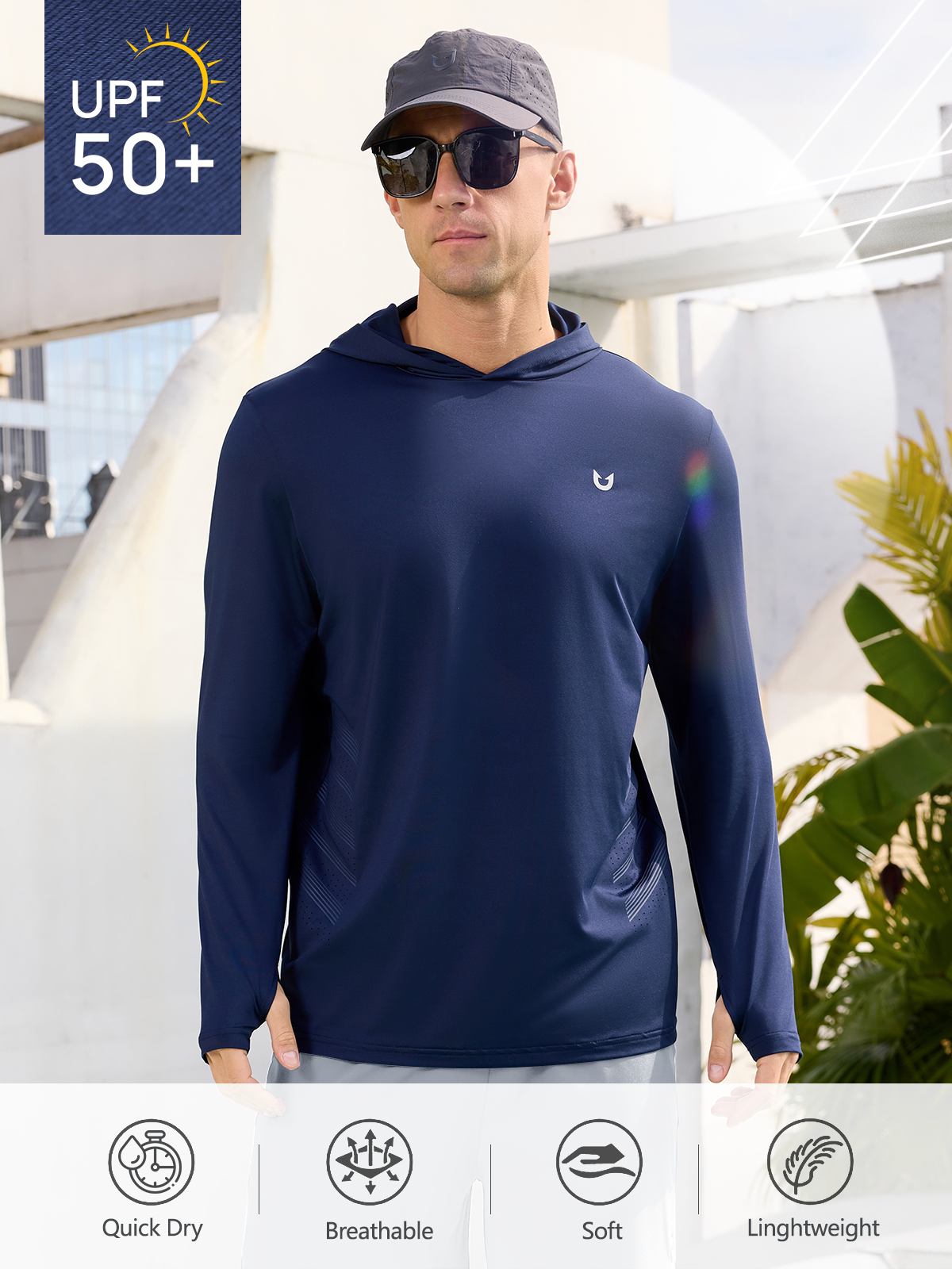Men's Fishing Hoodie T-Shirt Long Sleeve Sun Protection for Run Hiking