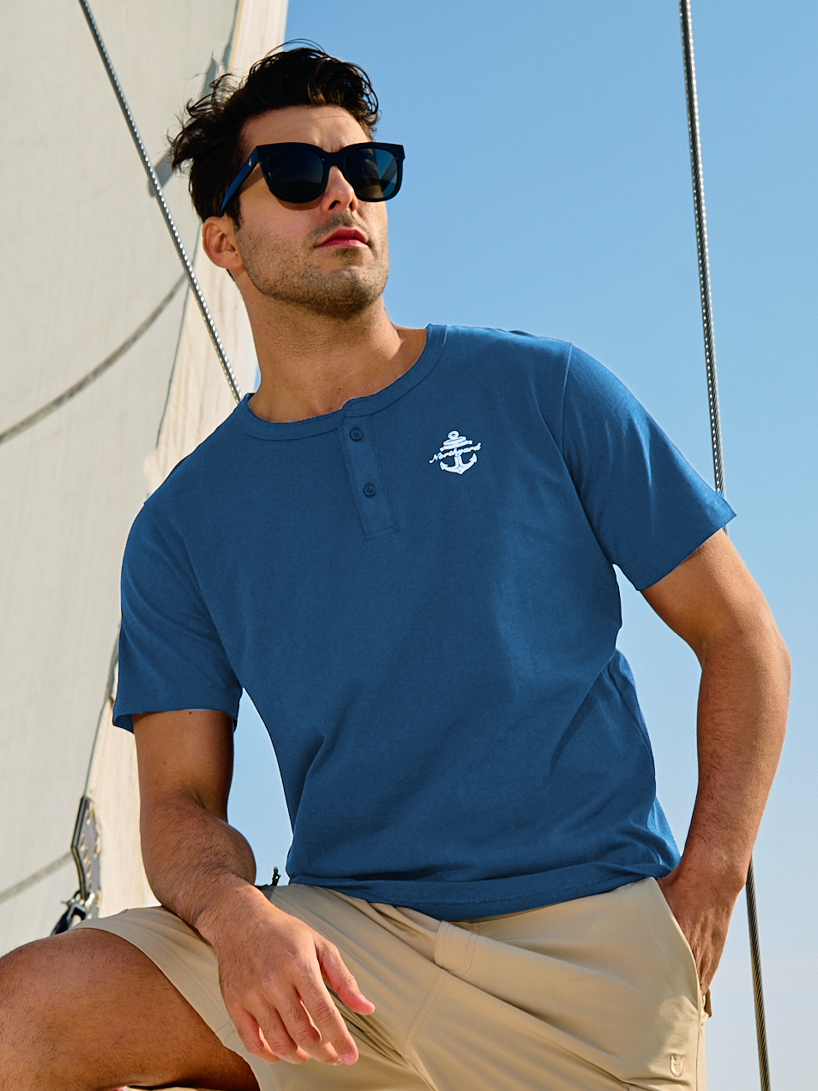 Men's Casual Henley T Shirts Cotton Crewneck Short Sleeve with Button