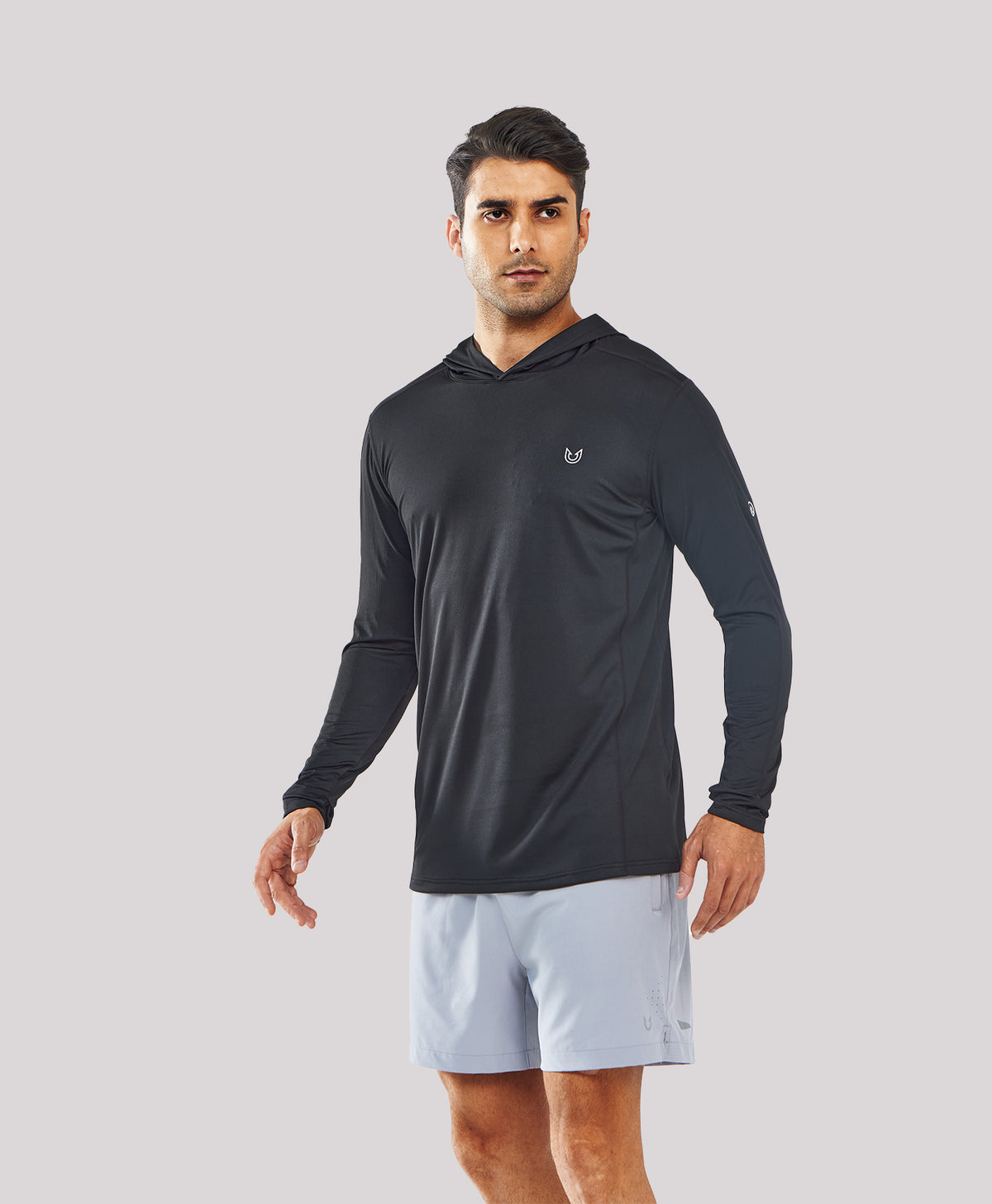 
Men's UPF50+ Rash Guard Hoodie T-Shirts — Black