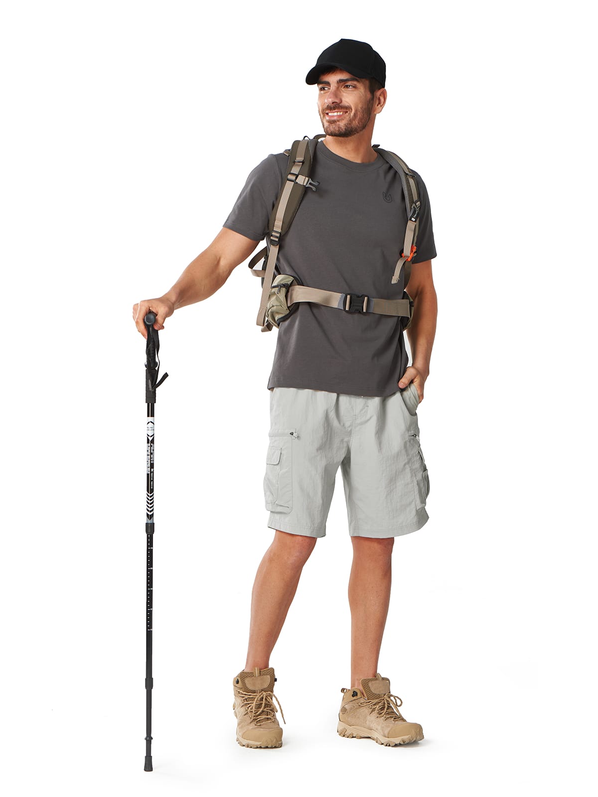 Lightgrey Men's 9" Hiking Cargo Shorts On-Model - Outdoor Adventure & Tactical Gear