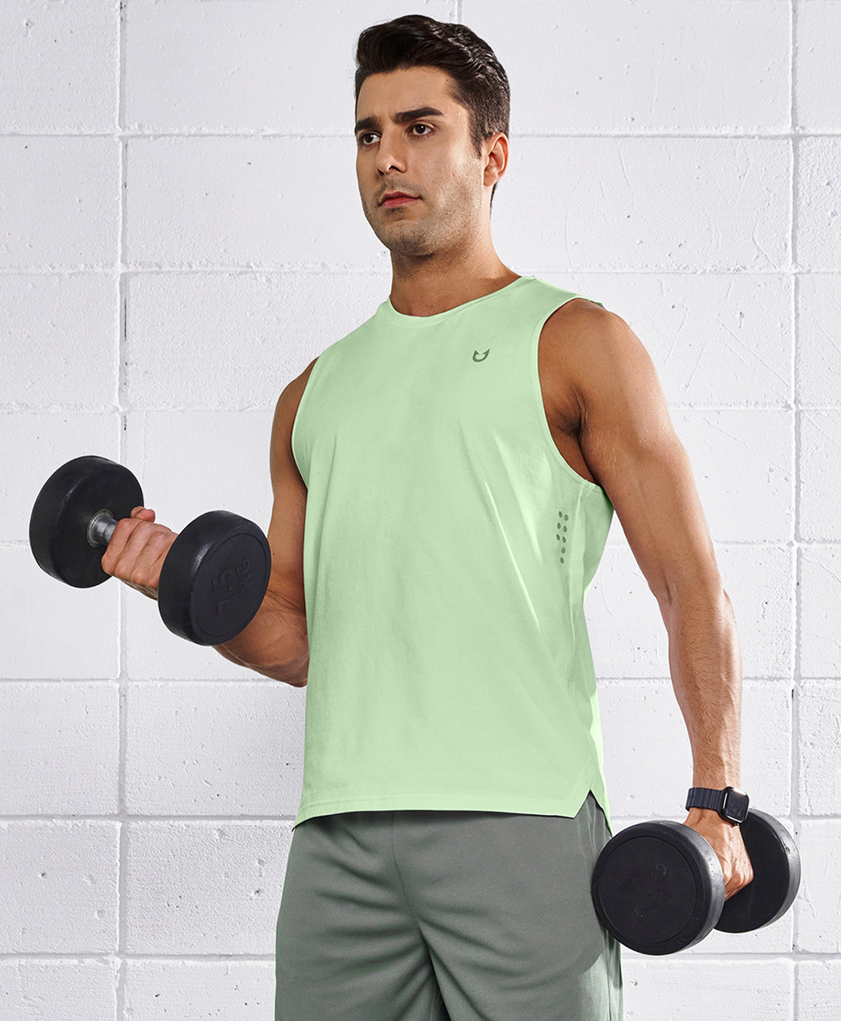 
Men's Muscle Workout Tank Top Performance Quick Dry Sleeveless Shirts — Light Green