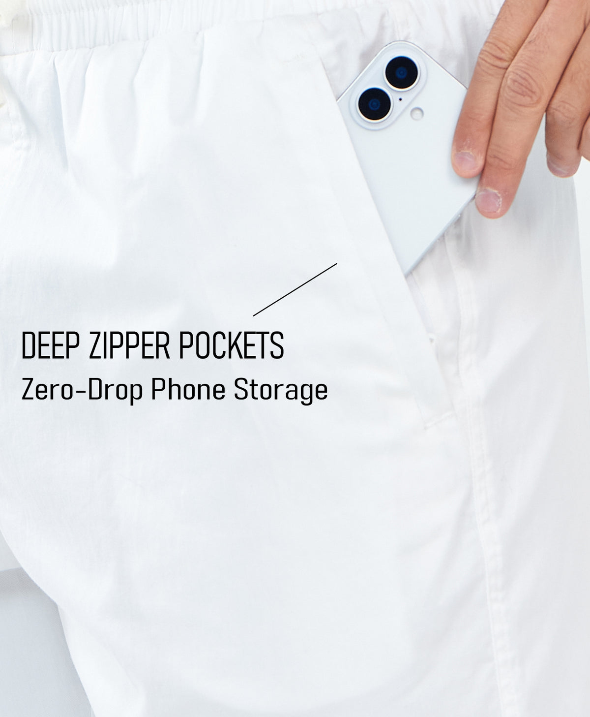 
Men's 9" Cotton Flat Front Hiking Shorts with Zipper Pockets — White