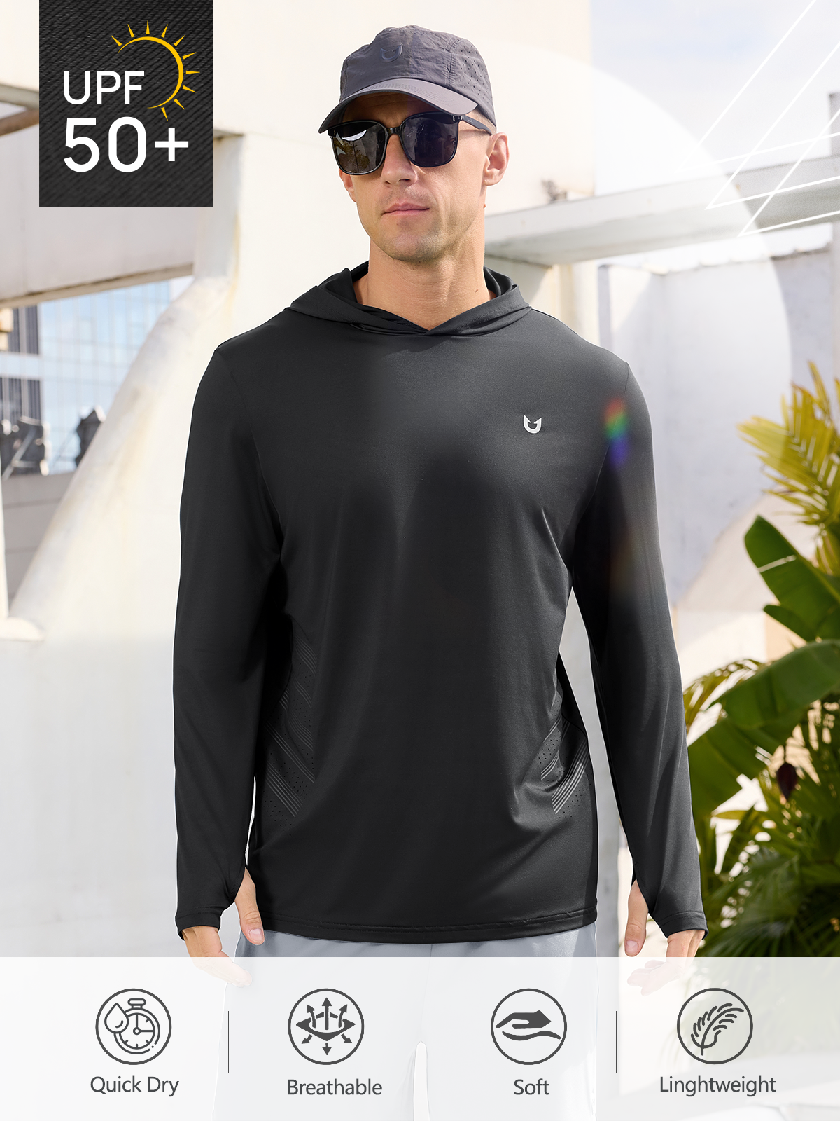 Men's Fishing Hoodie T-Shirt Long Sleeve Sun Protection for Run Hiking