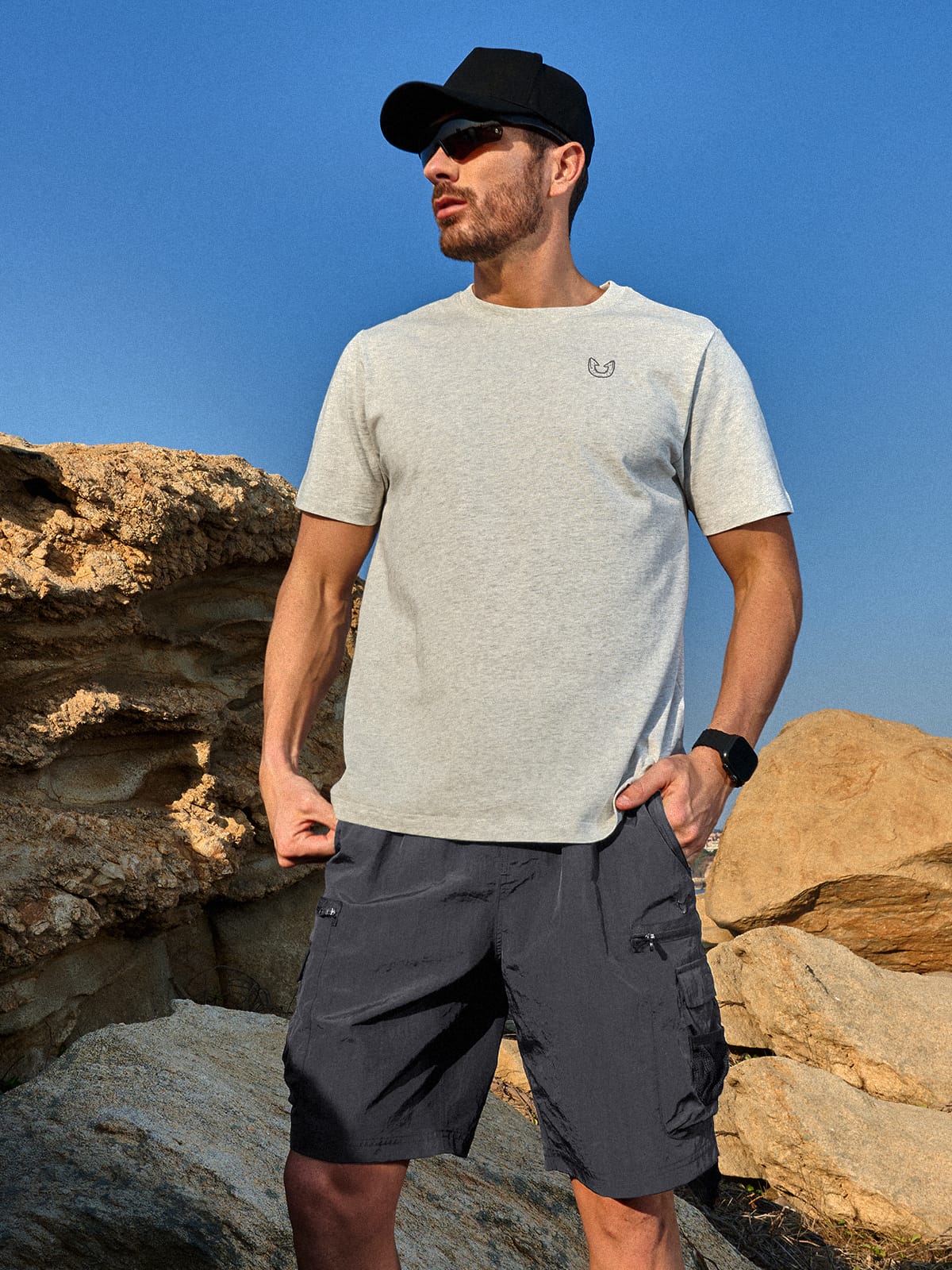 Darkgrey Men's 9" Hiking Cargo Shorts On-Model - Outdoor Adventure & Tactical Gear