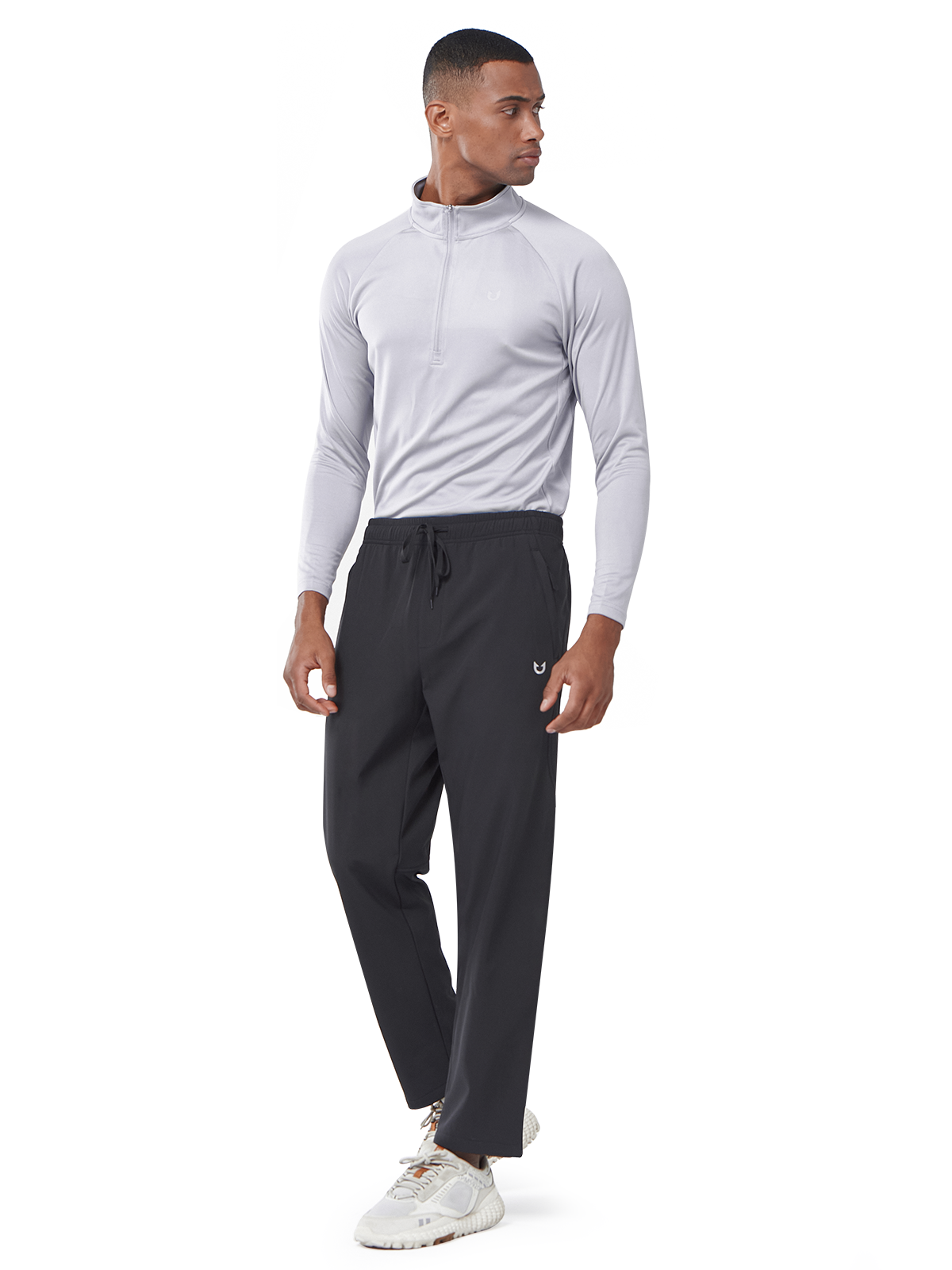 Men's Black Fleece Lined Pants Baggy Lounge Golf Work Casual Sweatpants Front