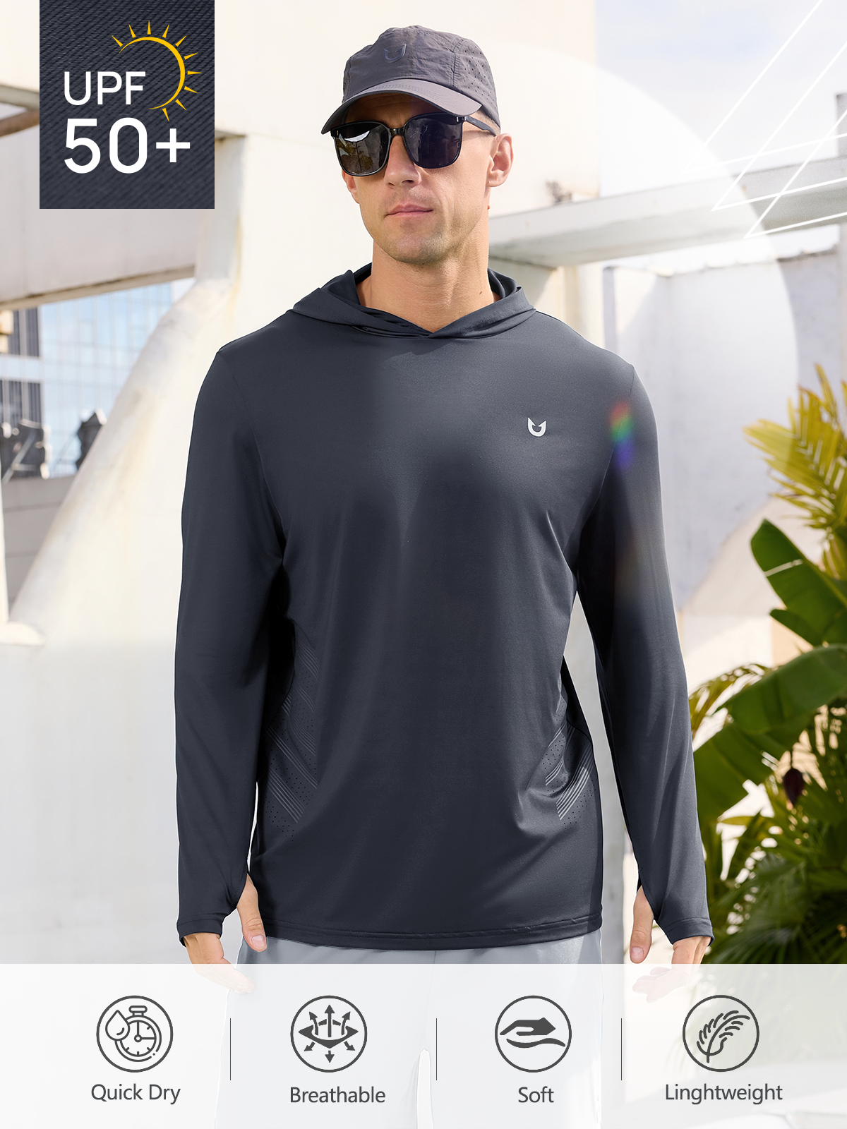 Men's Fishing Hoodie T-Shirt Long Sleeve Sun Protection for Run Hiking