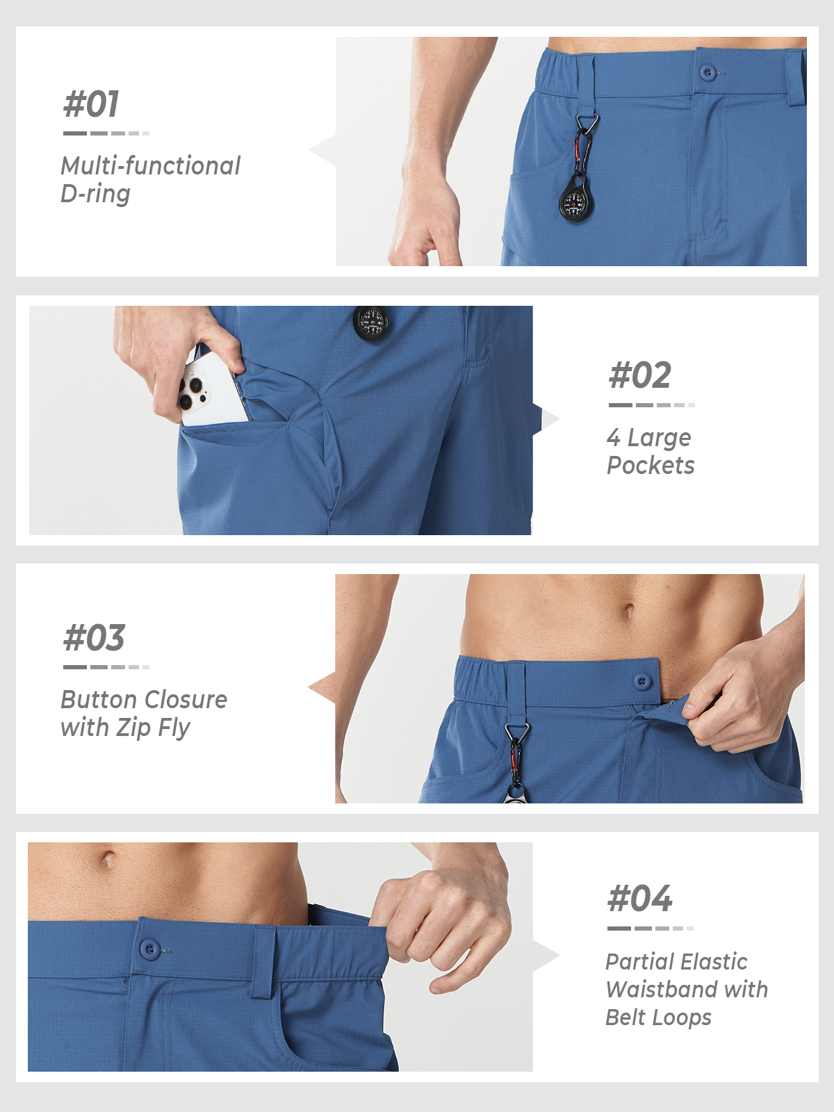 Federal Blue 6-Pocket Tactical System - Deep Side Pockets and Hidden Security Sleeves for Travel