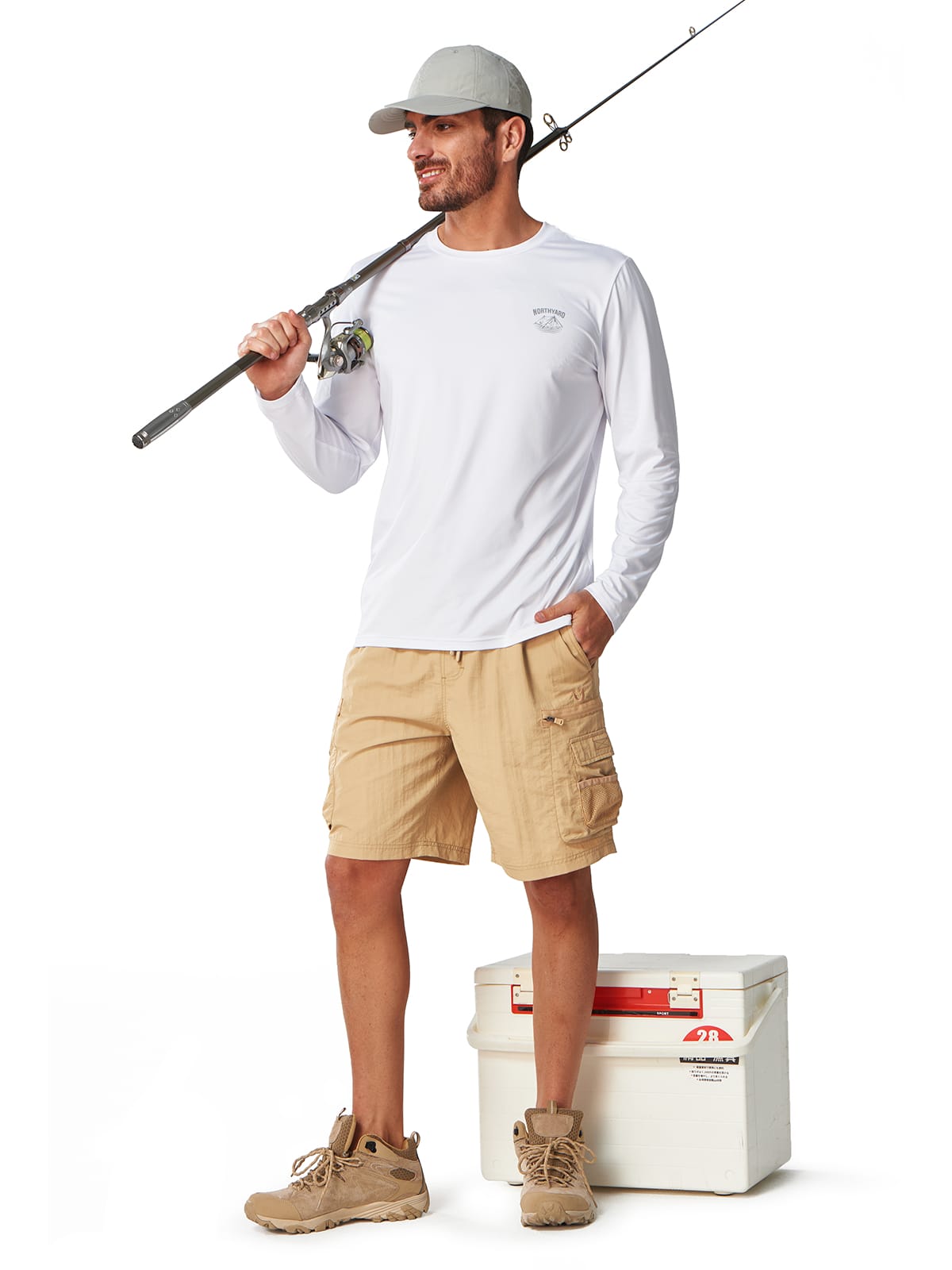 Khaki Men's 9" Hiking Cargo Shorts On-Model - Outdoor Adventure & Tactical Gear
