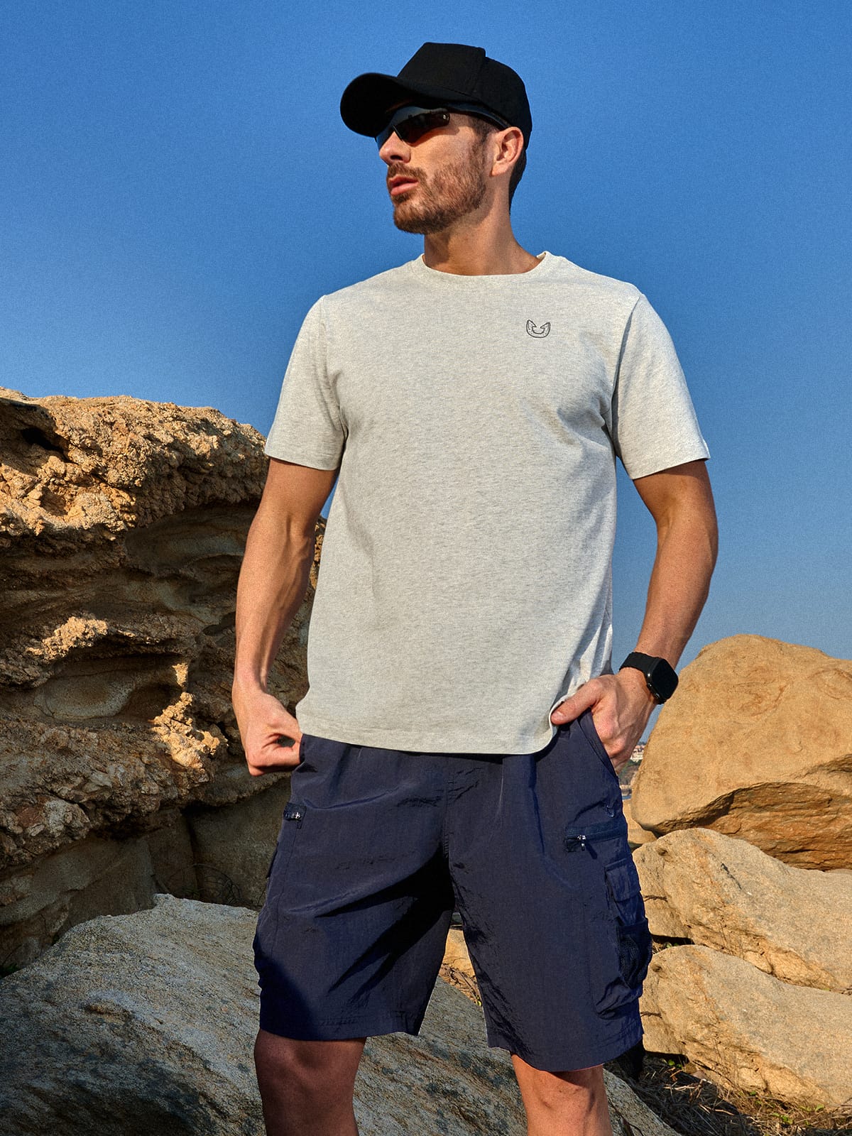 Navy Men's 9" Hiking Cargo Shorts On-Model - Outdoor Adventure & Tactical Gear