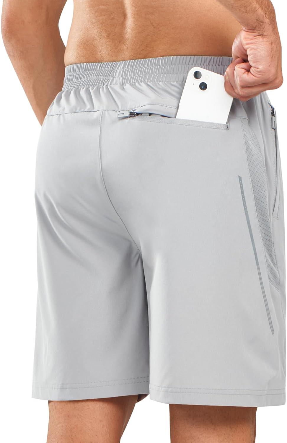 Men's Light Grey Lounge Athletic Workout 7 inch Shorts Pocket