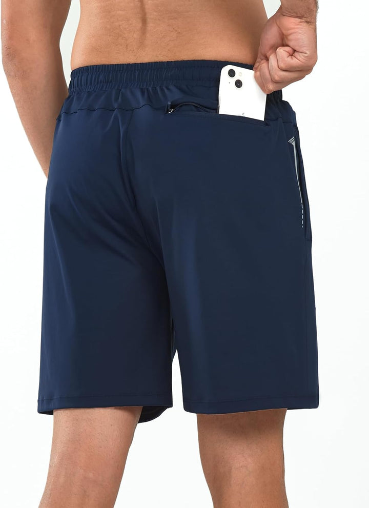 Men's 7" Navy Breathable Running Shorts with Pocket for Tennis Gym Training Back
