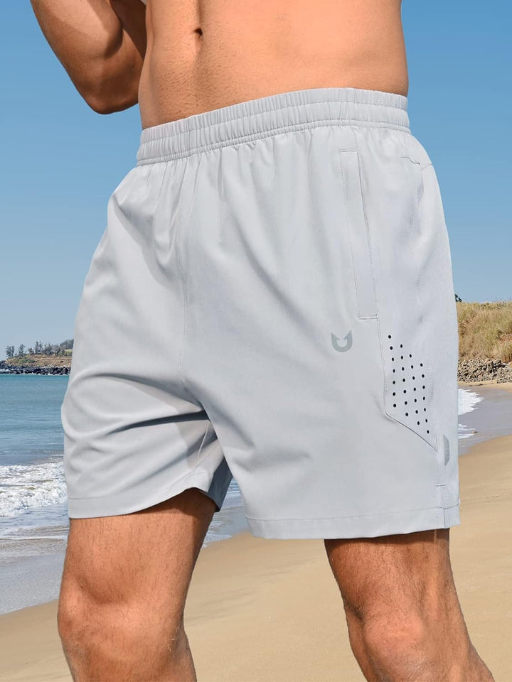 NORTHYARD Men's 5-Inch Light Grey Workout Athletic Shorts with Zipper Pockets for Football Front