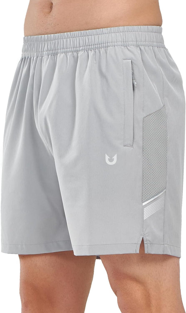 Northyard Men's Light Grey Athletic 5 Inch Biker Shorts with Pockets Quick Dry for Workout